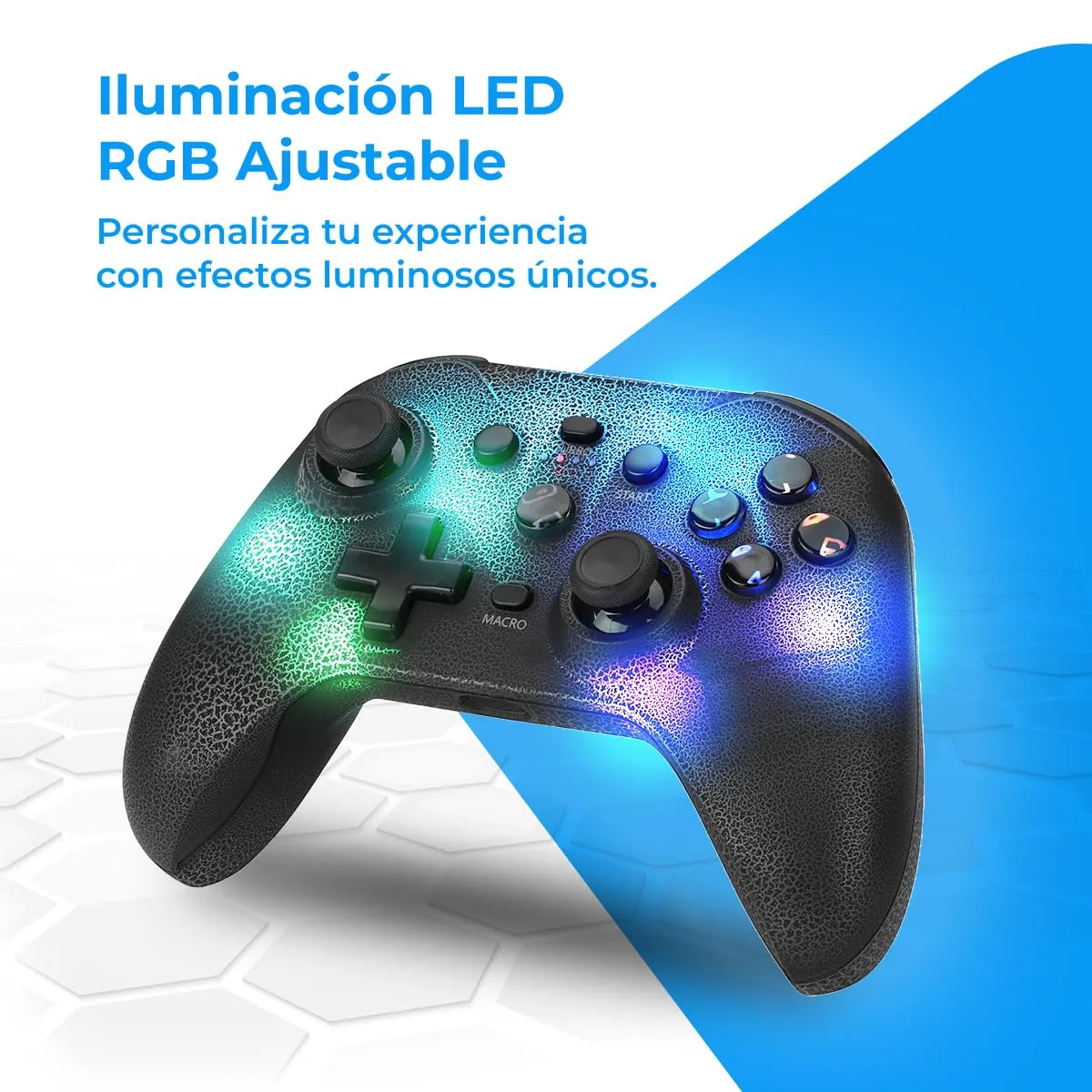 NK Controller Switch Wireless- LED RGB regolabile, Compatibile con Switch/PC/Android/iOS, Funzione Turbo, Macro, Bluetooth, 6-Axis, 4 modalità di Vibrazione - Nero (include supporto per smartphone) - immagine 3