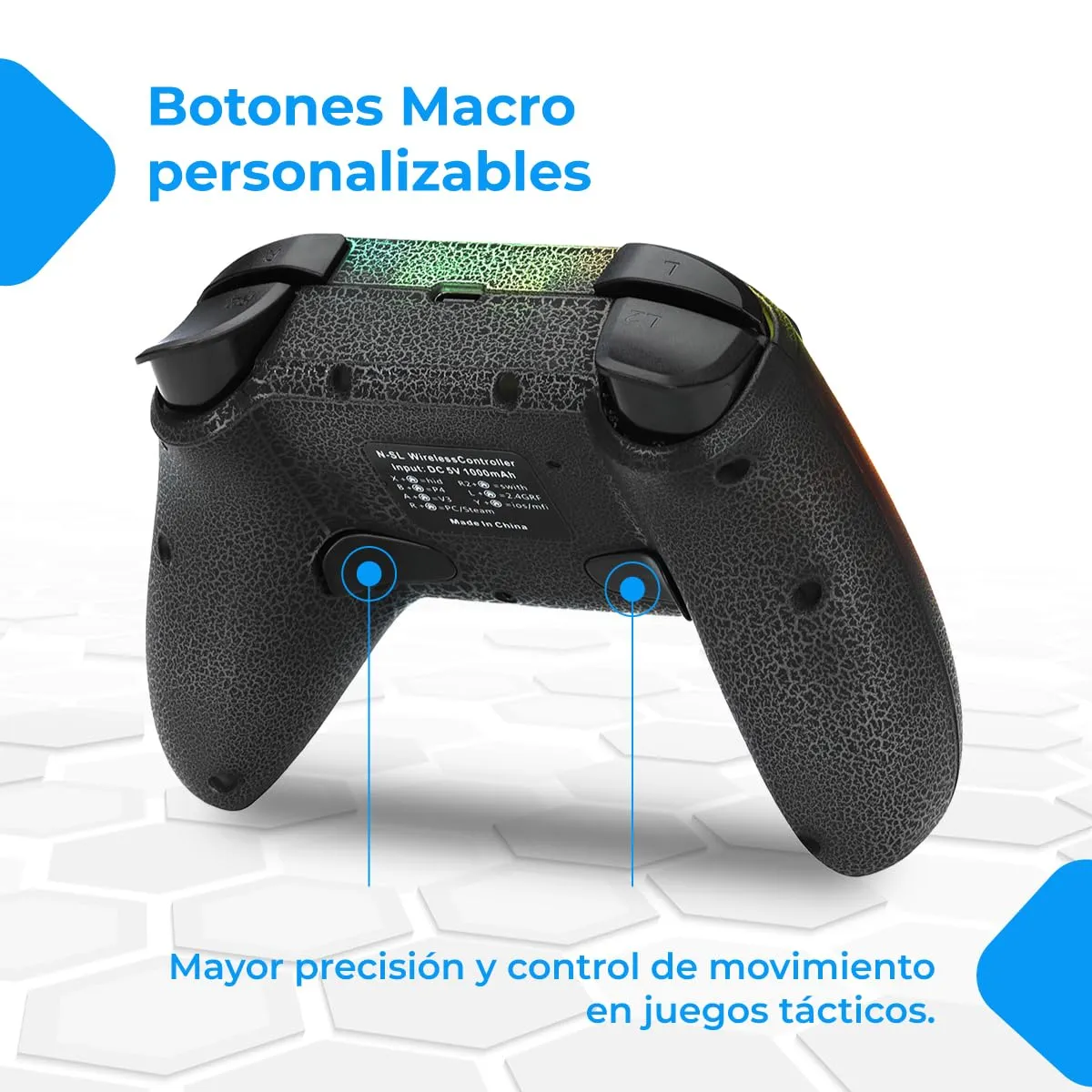 NK Controller Switch Wireless- LED RGB regolabile, Compatibile con Switch/PC/Android/iOS, Funzione Turbo, Macro, Bluetooth, 6-Axis, 4 modalità di Vibrazione - Nero (include supporto per smartphone) - immagine 5
