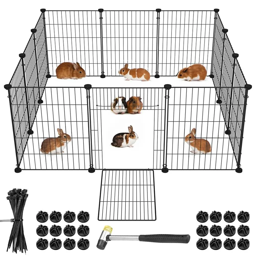 BAKAJI Recinto con Porta per Animali di Piccola Taglia Personalizzabile in Metallo, Recinzione Componibile Porcellini d'India, Criceti, Conigli, Cincillà, Interni ed Esterni (110 x 75 x 49) - immagine 1