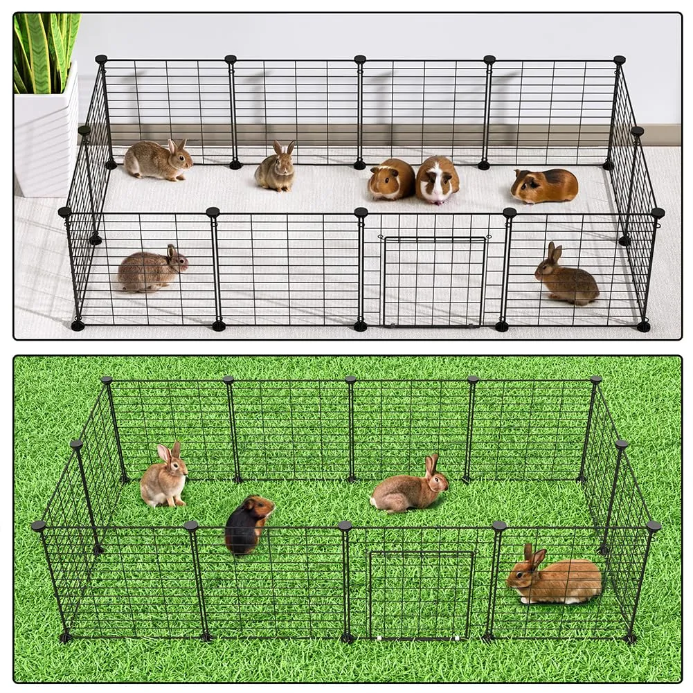 BAKAJI Recinto con Porta per Animali di Piccola Taglia Personalizzabile in Metallo, Recinzione Componibile Porcellini d'India, Criceti, Conigli, Cincillà, Interni ed Esterni (110 x 75 x 39 cm) - immagine 2
