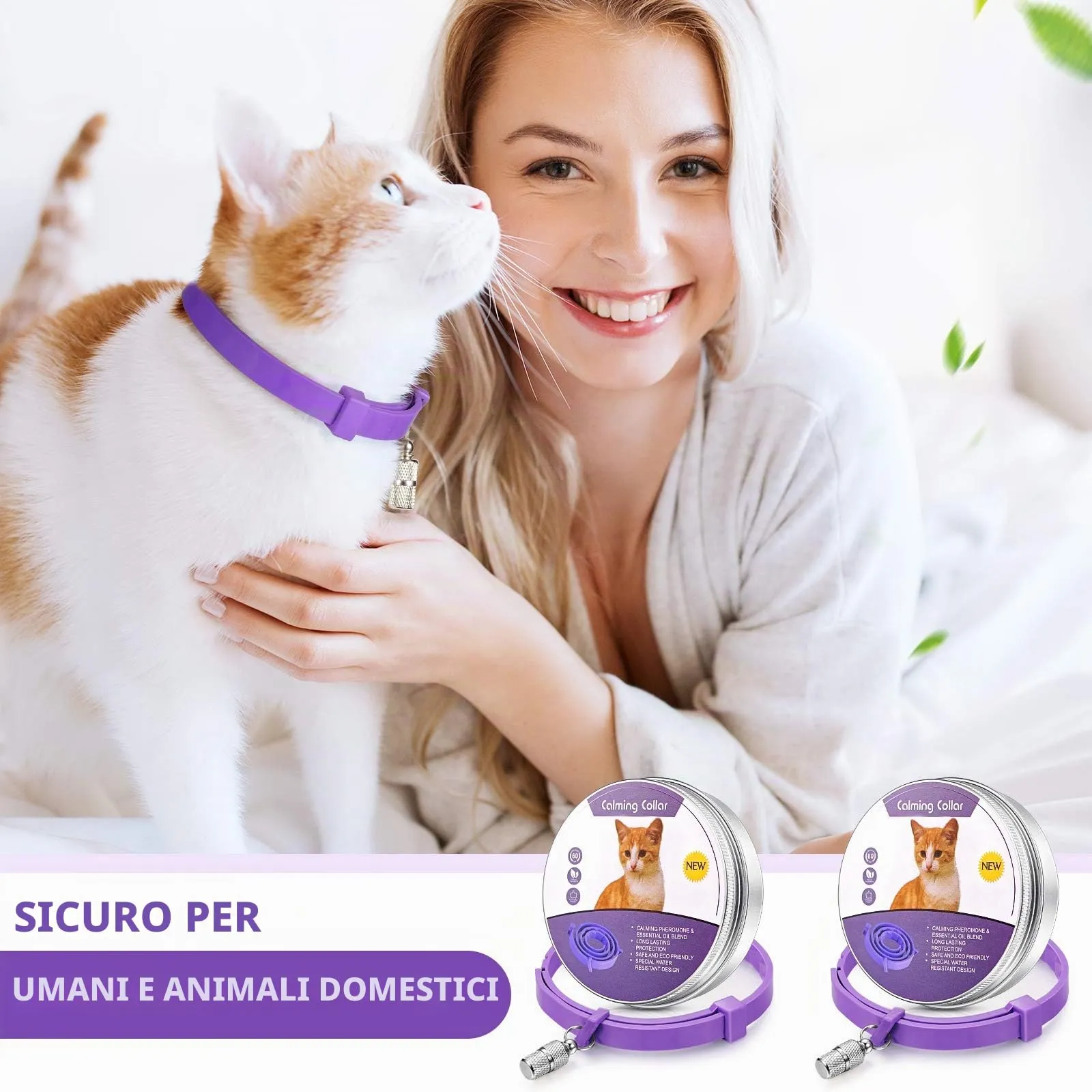 Weewooday Set di 5 collari calmanti per gatti, regolabili, impermeabili, calmanti per gatti, riducono l'ansia e lo stress, con 5 ciondoli identificativi per animali domestici (viola) - immagine 2