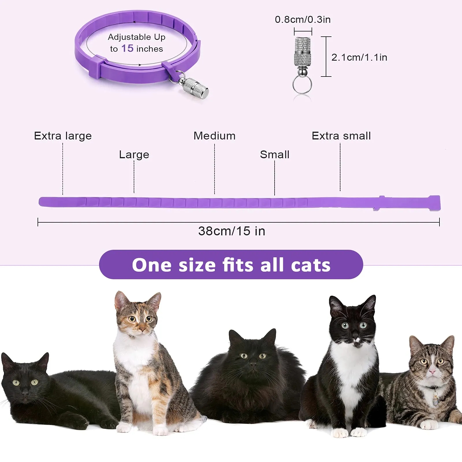 Weewooday Set di 5 collari calmanti per gatti, regolabili, impermeabili, calmanti per gatti, riducono l'ansia e lo stress, con 5 ciondoli identificativi per animali domestici (viola) - immagine 3