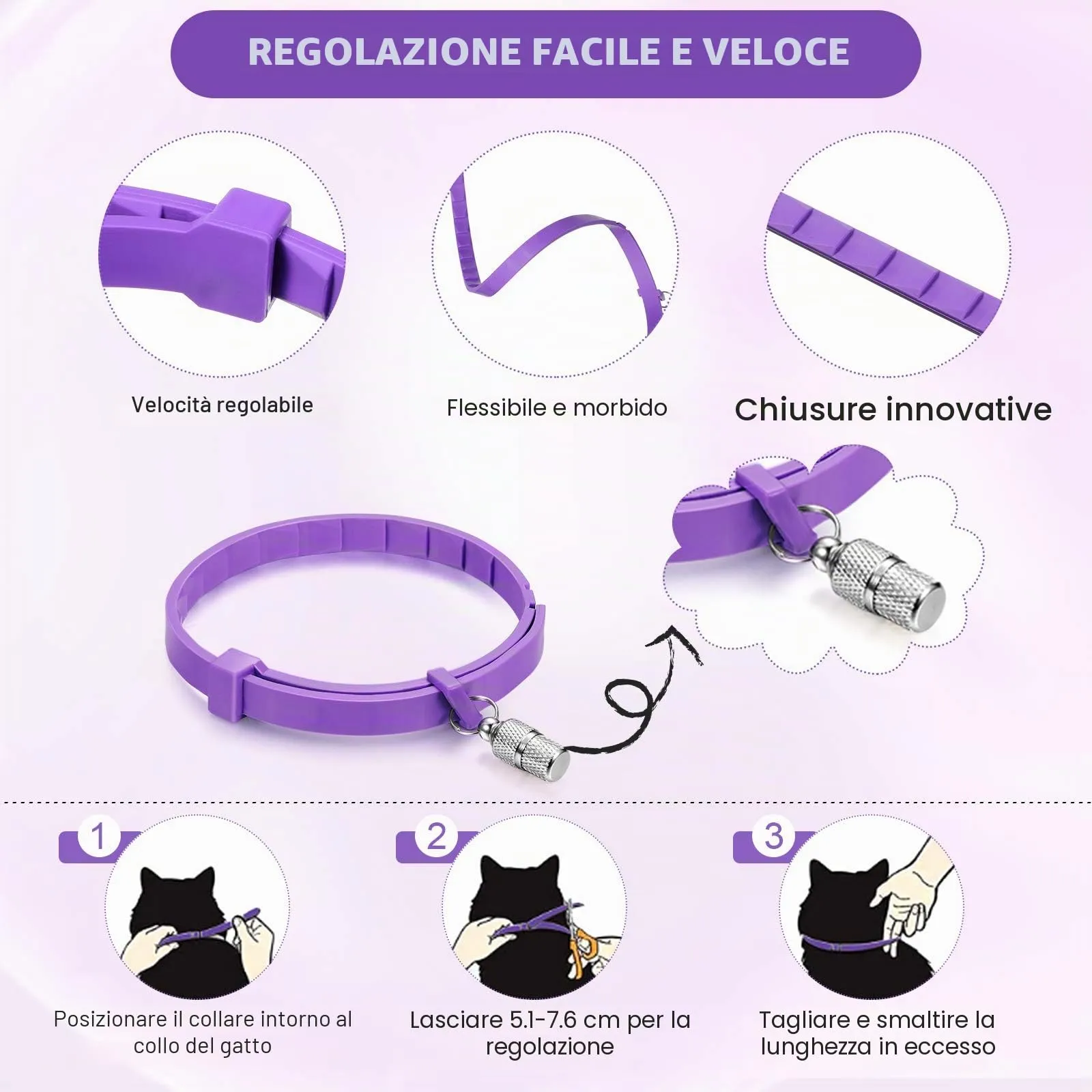 Weewooday Set di 5 collari calmanti per gatti, regolabili, impermeabili, calmanti per gatti, riducono l'ansia e lo stress, con 5 ciondoli identificativi per animali domestici (viola) - immagine 6