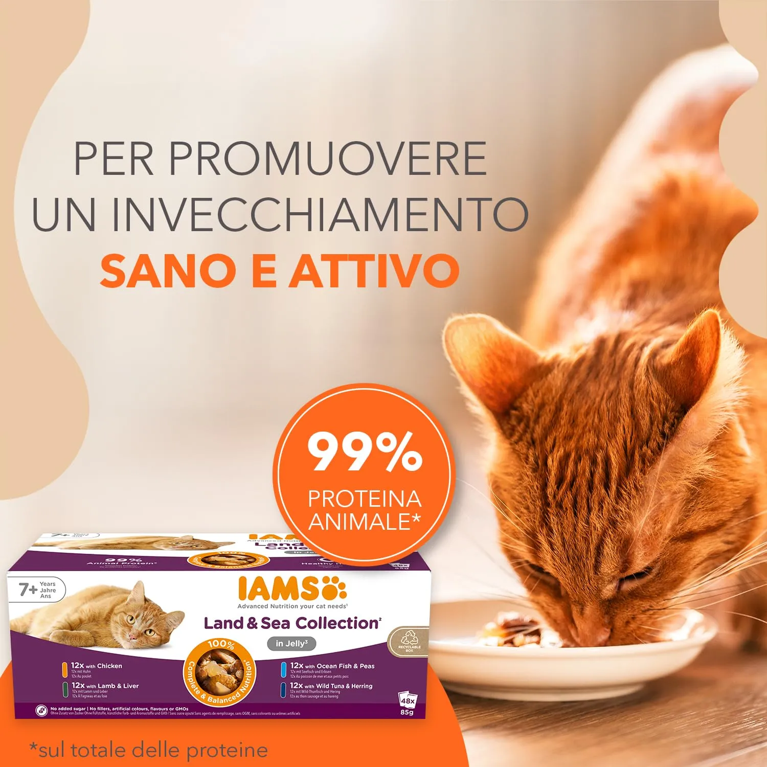IAMS Senior Land & Sea - Cibo umido per gatti in gelatina, 48 x 85 g - immagine 2