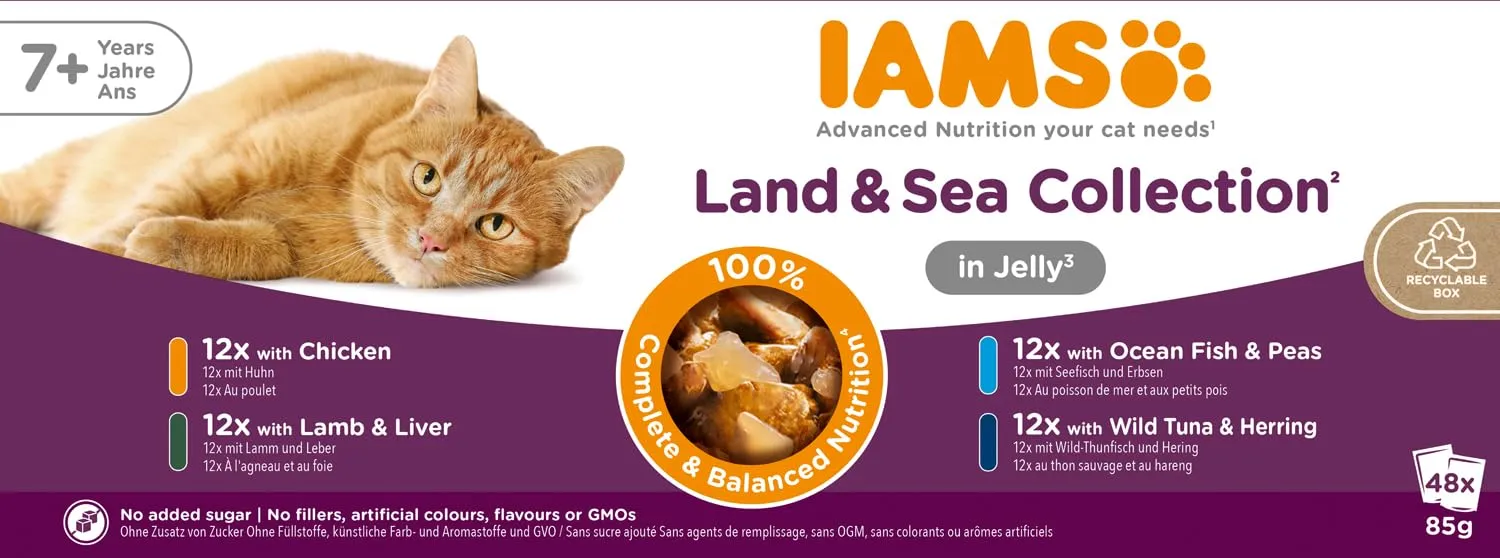 IAMS Senior Land & Sea - Cibo umido per gatti in gelatina, 48 x 85 g - immagine 8