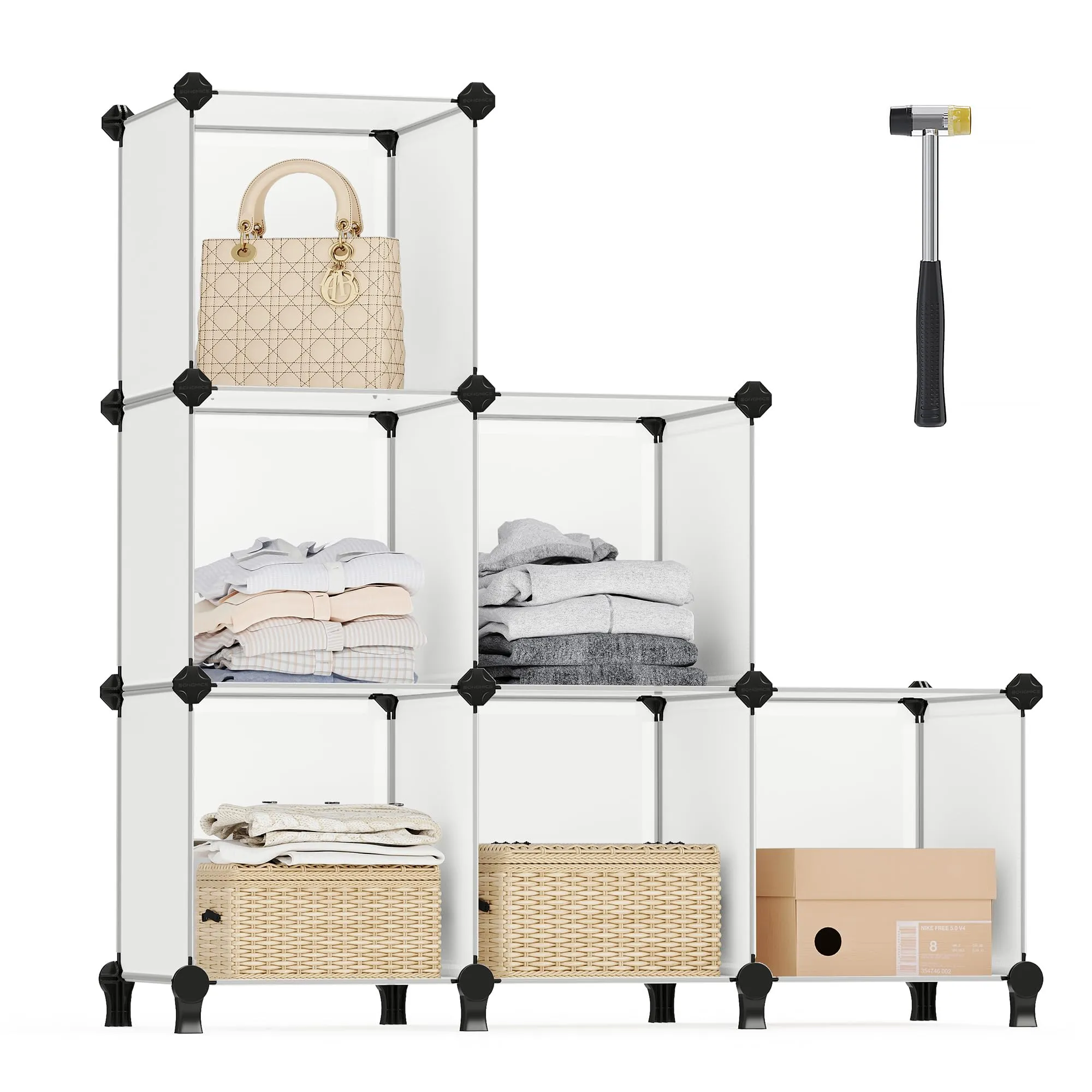 SONGMICS Scaffale a 6 Cubi, Organizzatore Modulare, Scarpiera con Piedini