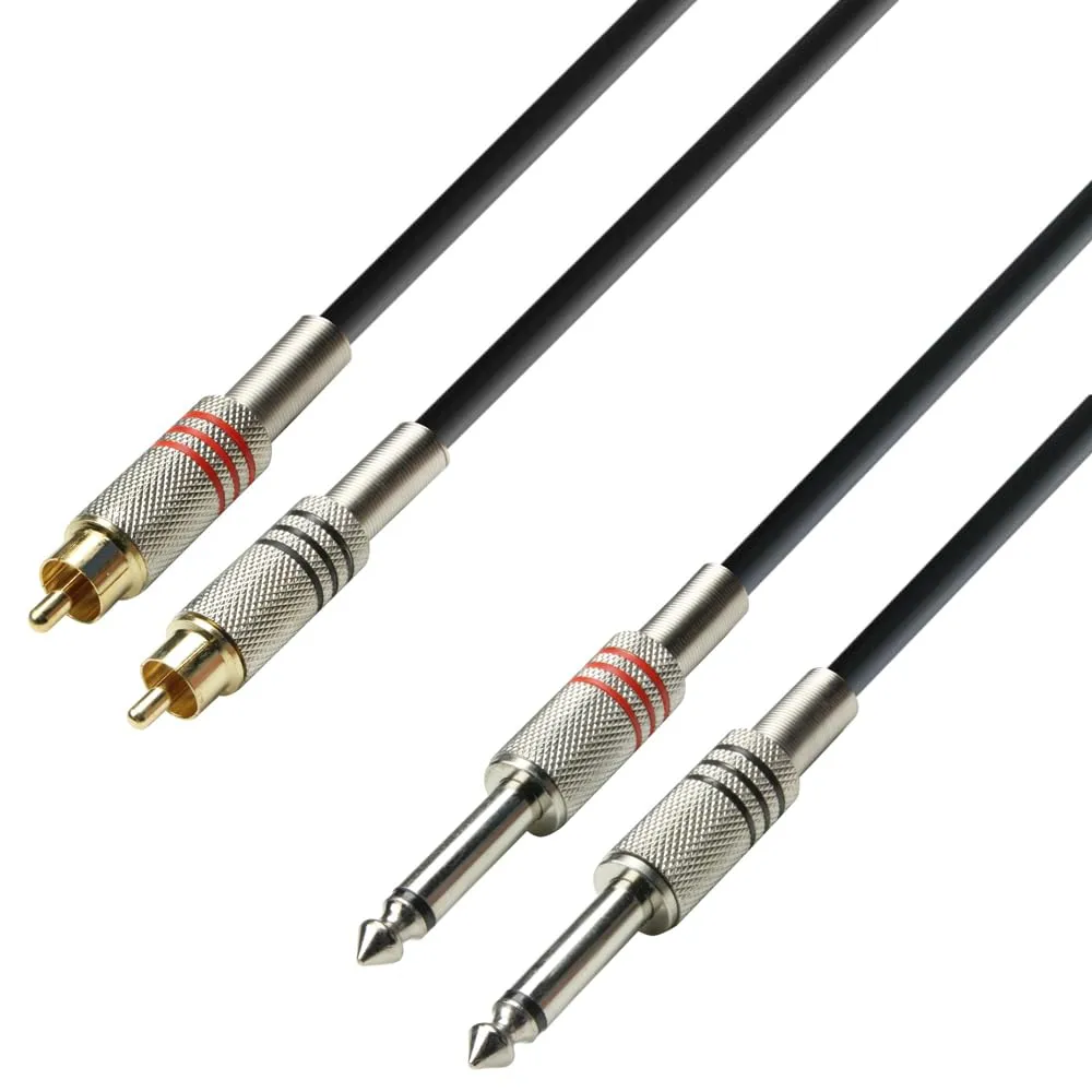 Adam Hall Cables 3 STAR TPC 0100 - Cavo audio 2 x RCA maschio a 2 x jack mono da 6,3 mm 1 m