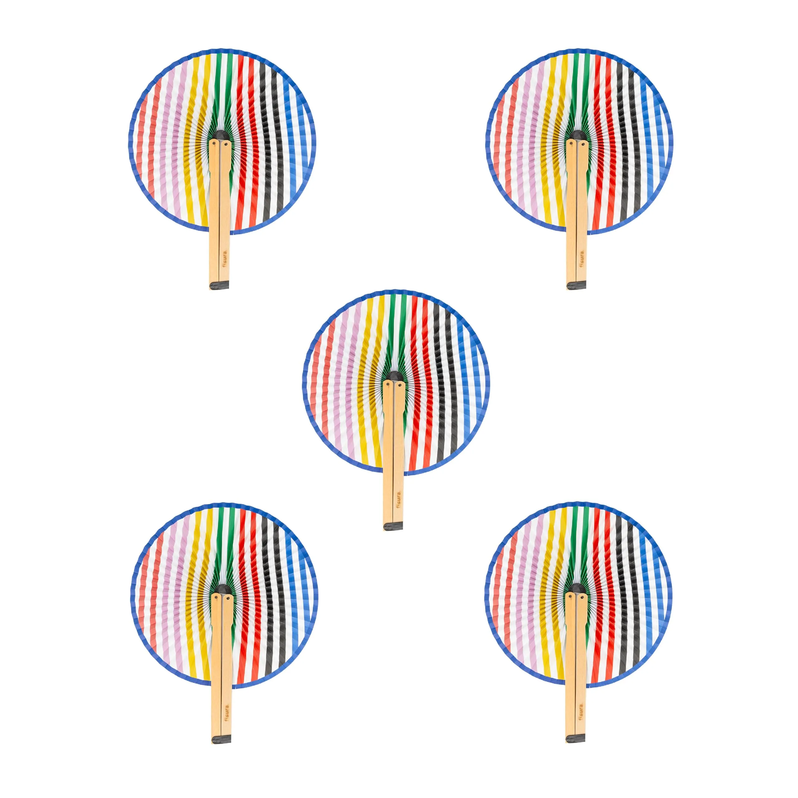 Fisura – Ventaglio pieghevole a righe multicolori. Design originale in carta. Pai pai dai colori vivaci. Dettaglio elegante per matrimoni e cerimonie. Set da 5 unità.