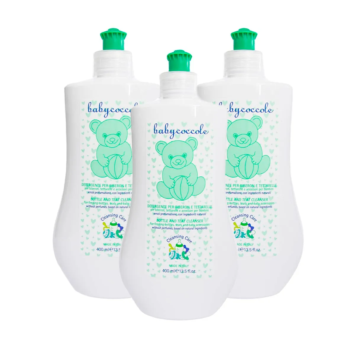 Babycoccole KIT 3 Flaconi DETERGENTE BIBERON, CIUCCI, TETTARELLE, Detersivo con enzimi e attivi naturali, rimuove residui di latte, cibo e sanitizza - 3 X 400 ml