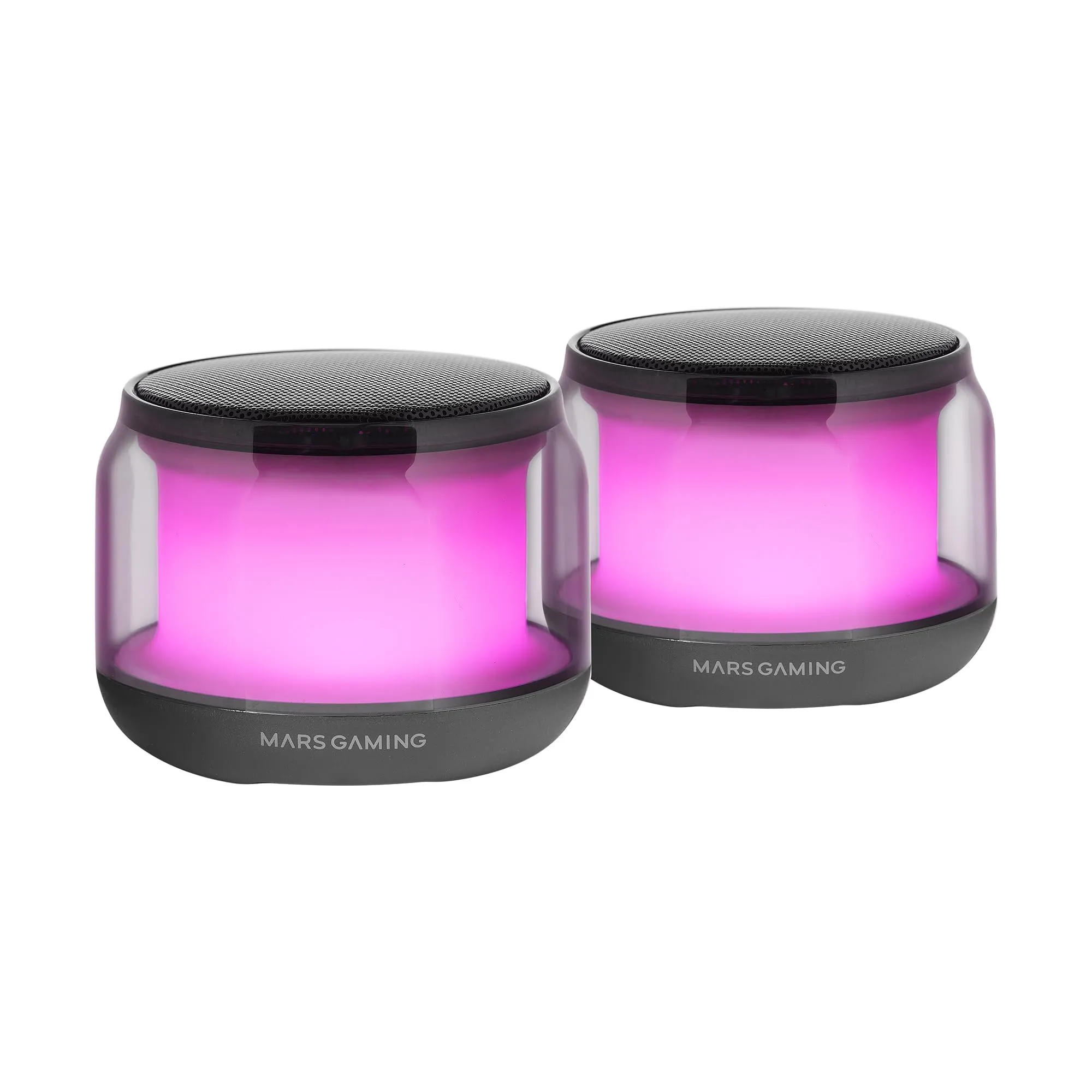 MARSGAMING MS-AURA, Altoparlanti Bluetooth 5.3, Chipset DSP 15W, Illuminazione RGB con Design ClearView 360º, Altoparlanti Compatti con Scatola di Controllo del Volume e RGB, Ingresso AUX-IN, Nero