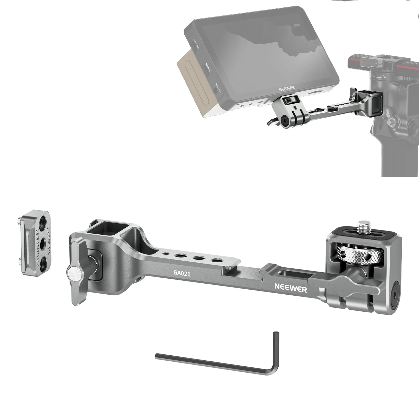 NEEWER Supporto per Monitor da Campo per RS Gimbal, Girevole a 360°con Morsetto NATO,Cold Shoe, Filettature da 1/4", Compatibile con DJI RS5 RS4 RS4PRO RS3 RS3PRO RS2 RSC2 RoninS RoninSC,GA021