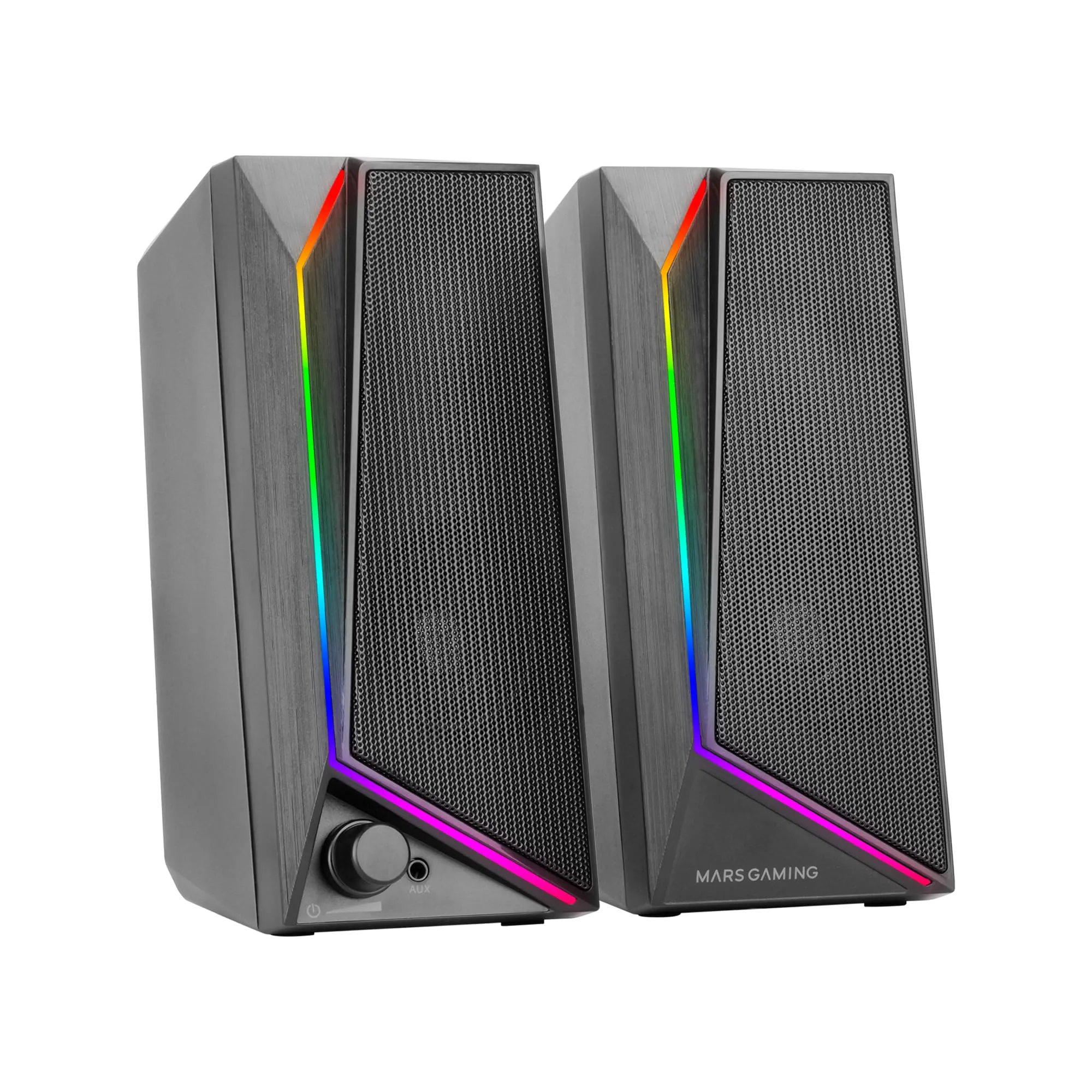 Mars Gaming MS72, Altoparlanti Gaming 15W, Illuminazione RGB Flow, 2 Driver Attivi, Chipset DSP, Connessione Plug&Play USB e Jack 3.5mm, Rotella Controllo Volume e Porta Audio per Cuffie, Nero