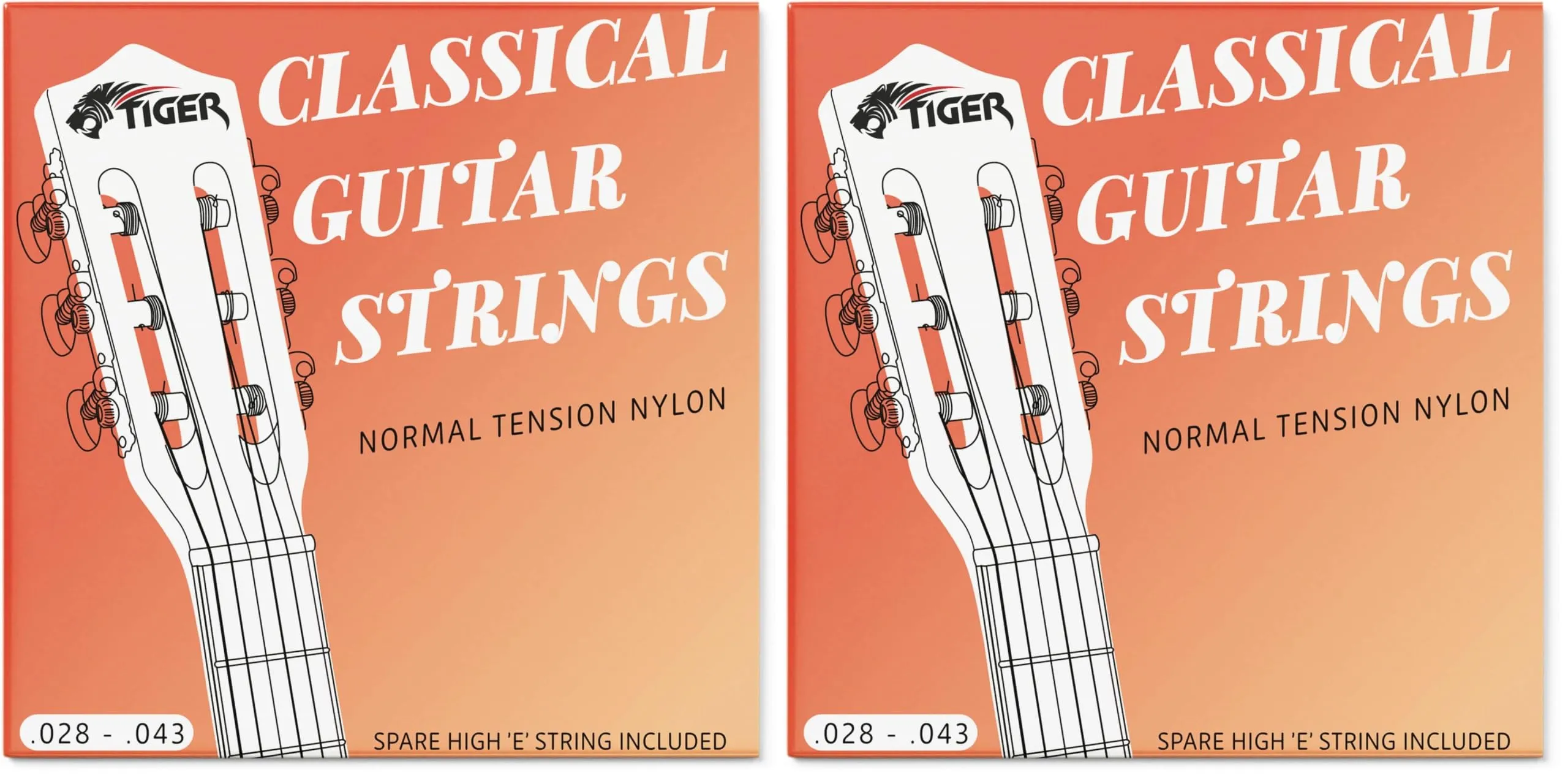 TIGER Corde per Chitarra Classica, Tensione Normale Corde In Nylon, Anti Ruggine (Confezione da 2)