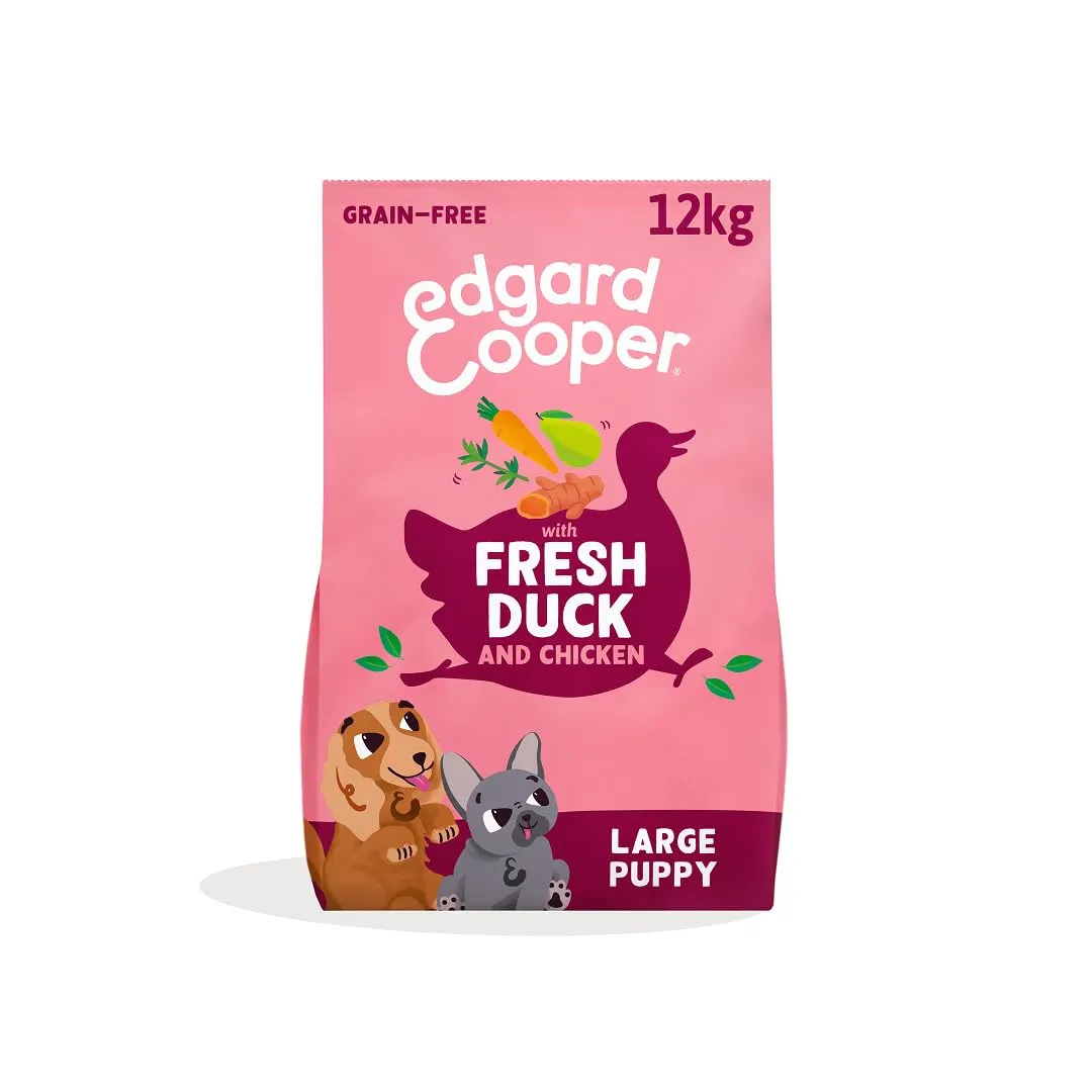 Edgard & Cooper Crochette Cuccioli Senza Cereali Per Cuccioli Di Taglia Grande (12Kg), Anatra e Pollo Freschi, Ricetta Con Ingredienti Naturali, Senza Farine Di Carne