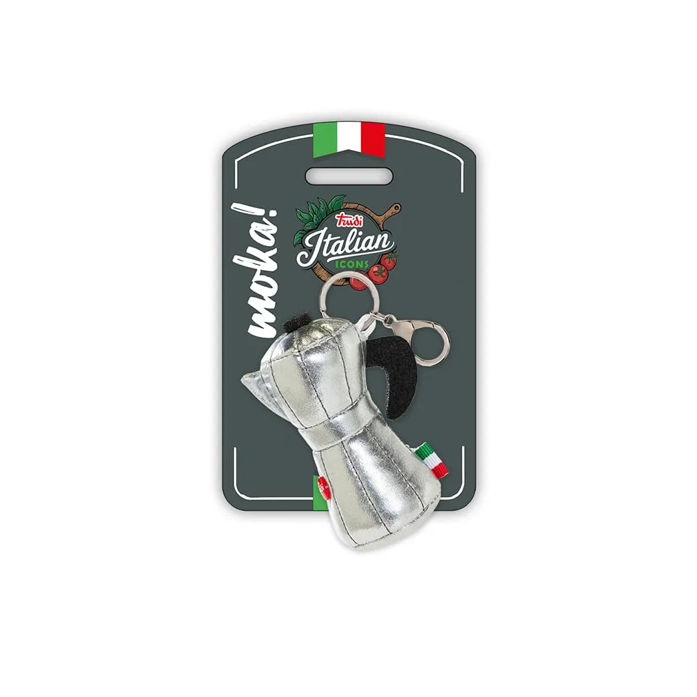 Trudi Peluche portachiavi, idea regalo, gadget turistico food Made in Italy | taglia XXS | Italian icons (Moka caffè, 7x14x4,5 cm)