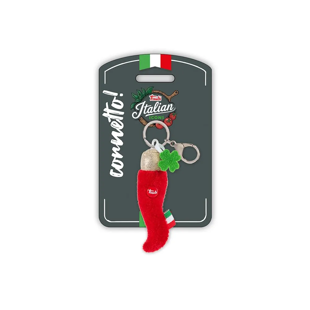 Trudi Peluche portachiavi, idea regalo, gadget turistico food Made in Italy | taglia XXS | Italian icons (Cornetto portafortuna, 5x15x1,5 cm)