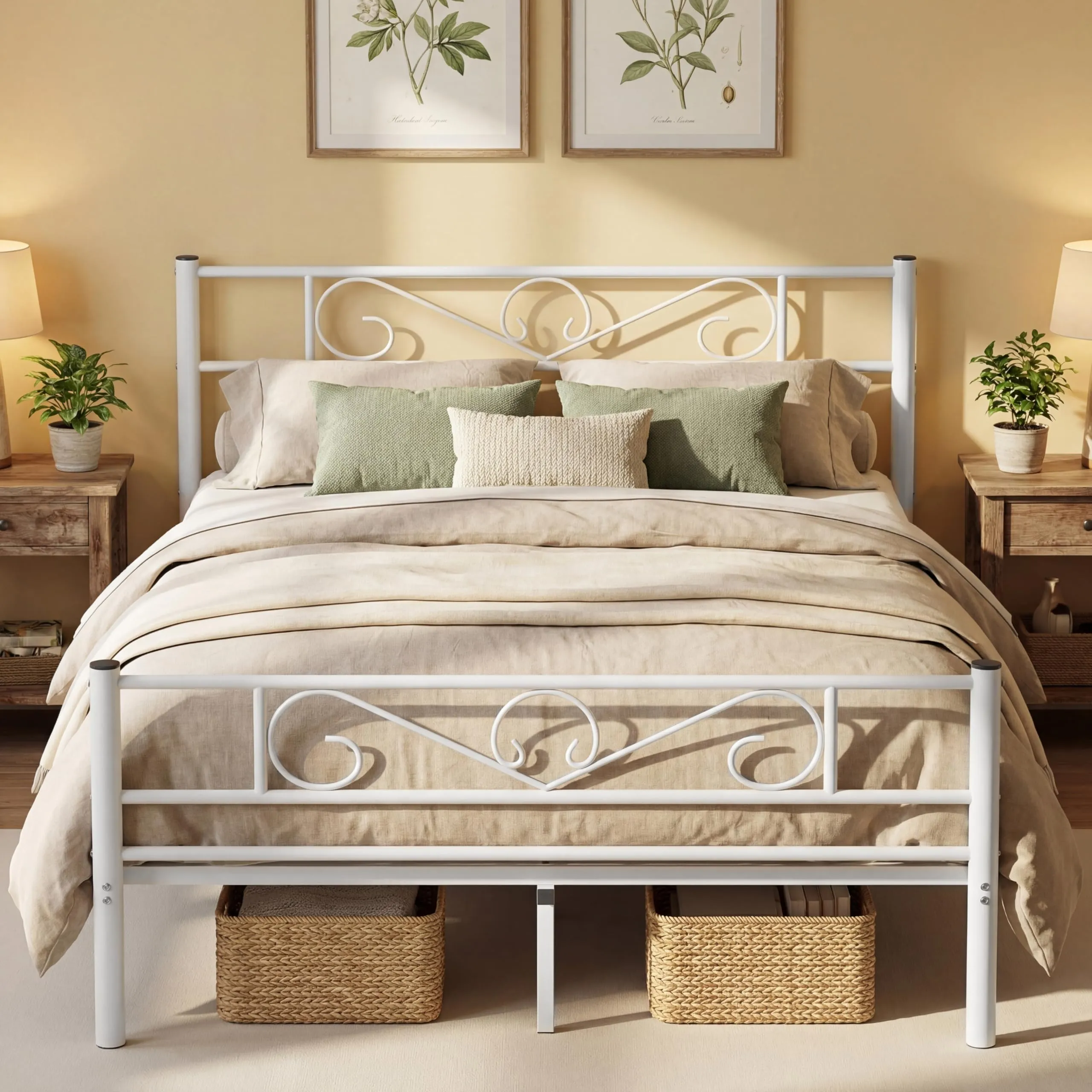 VASAGLE Struttura Letto Singolo, Letto a Doghe in Metallo per Materassi di 200 x 160 cm, per Stanza di Ospiti, Montaggio Facile, per Spazi Piccoli, Bianco RMB065W01