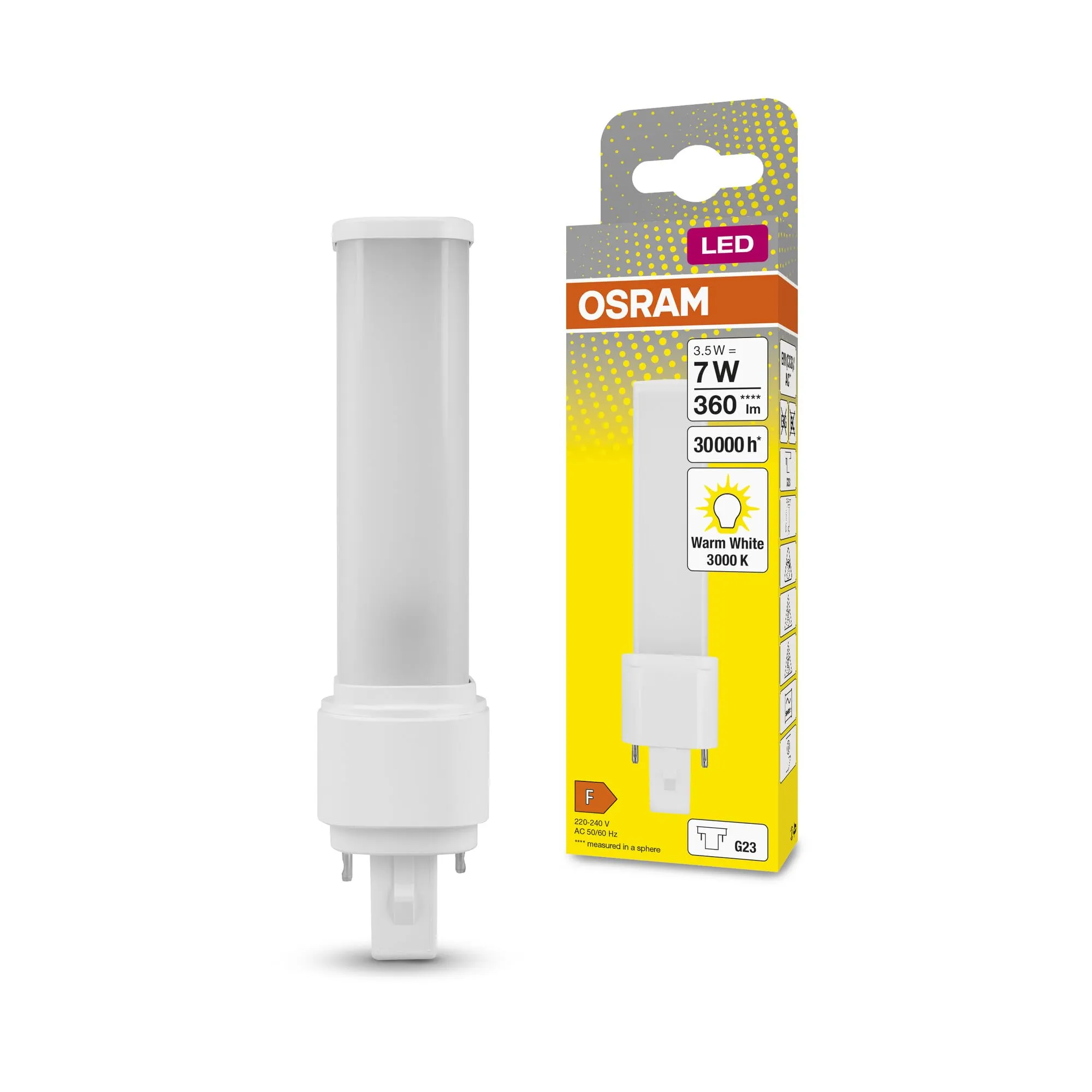 OSRAM DULUX LED S7 EM, G23, 3.5W, 360lm, 3000K, colore della luce bianco caldo, sostituzione LED per lampade fluorescenti compatte con attacco G23 a 2 pin, durata lunga, luce immediata