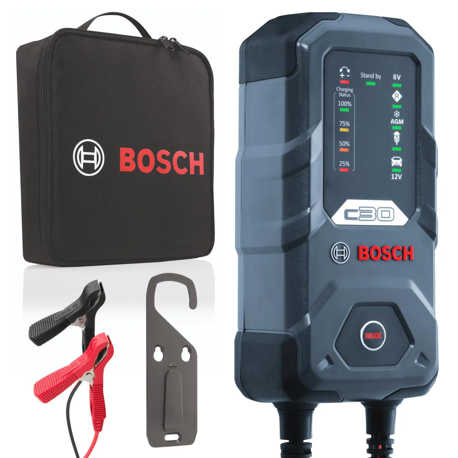 Bosch C30 Caricabatterie per Auto, 6 V - 12 V / 3,8 A
