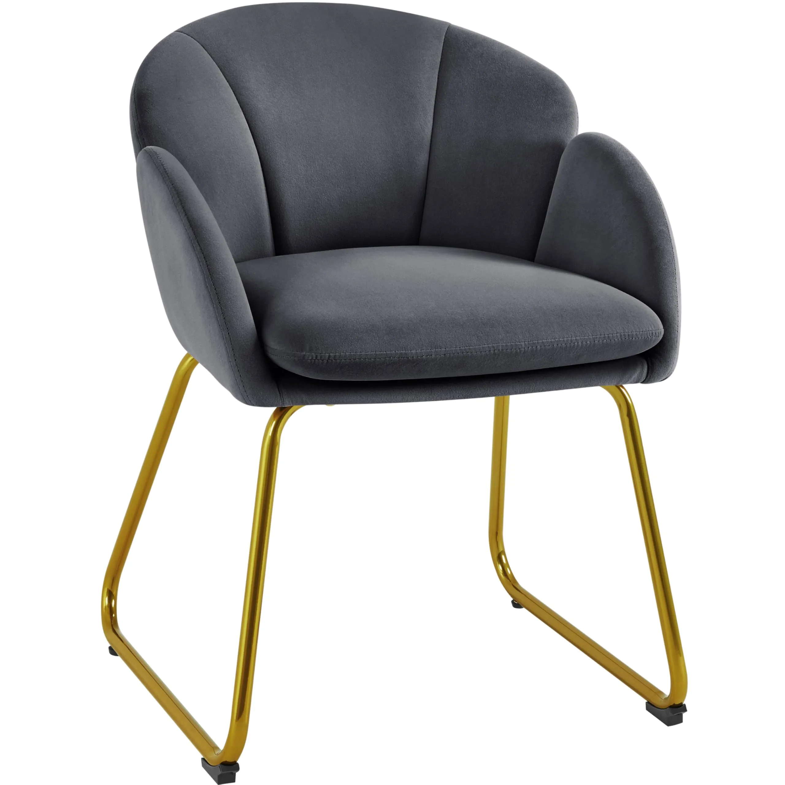 Yaheetech Poltroncina Camera da Letto Salotto Poltrona Soggiorno Imbottita Alta Moderna Ergonomica in Velluto con Schienale Circolare Braccioli Gambe in Metallo Portata 136 kg Grigio Scuro