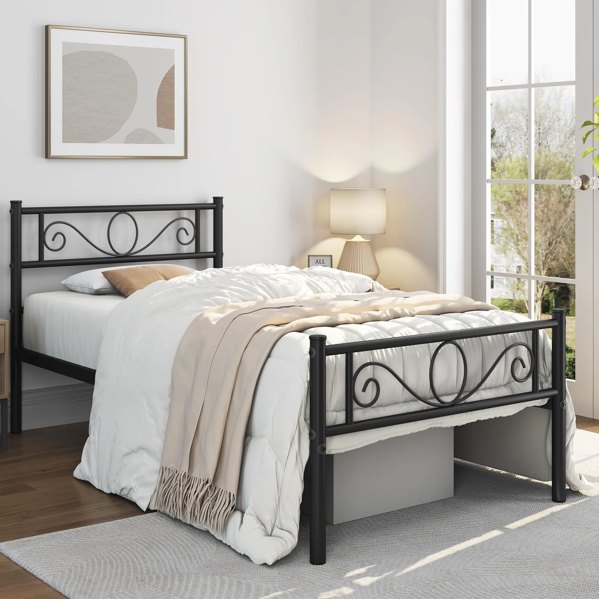 Yaheetech Struttura Letto Singolo in Ferro per Materasso 90 x 200 cm, Nero