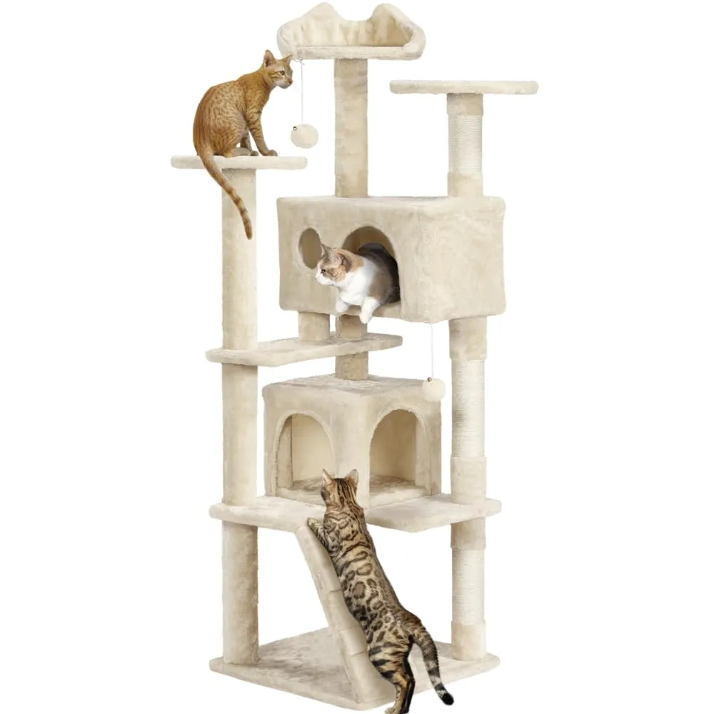 Yaheetech Albero Tiragraffi per Gatti Alto 158 cm XXL Multilivello Beige