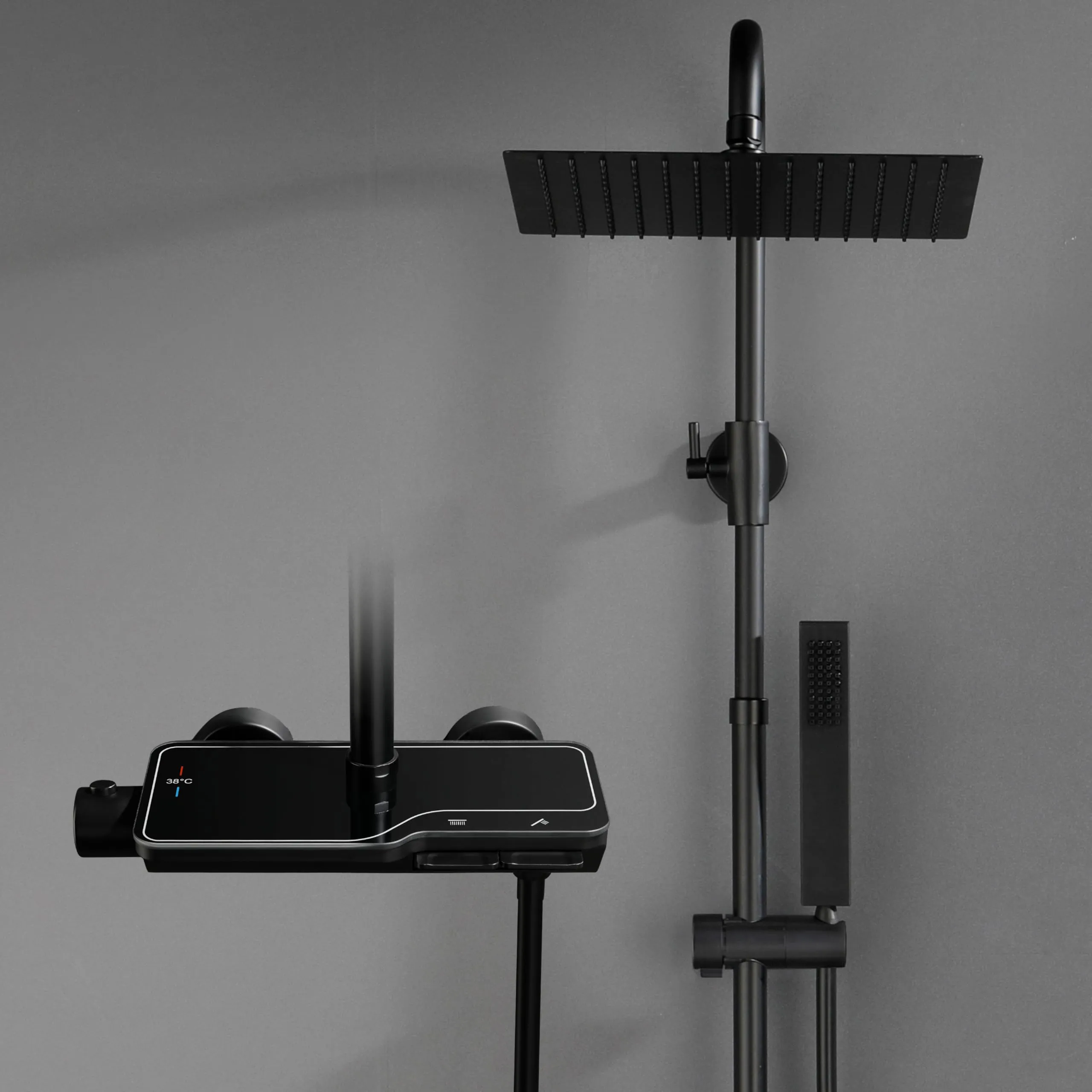 Görbach Colonna Doccia Acciaio Inox con Miscelatore, Colonna Doccia Rubinetto con Asta Doccia Regolabili e Termostatico, Set Doccia a Pioggia con Soffione 25×25 cm Nero