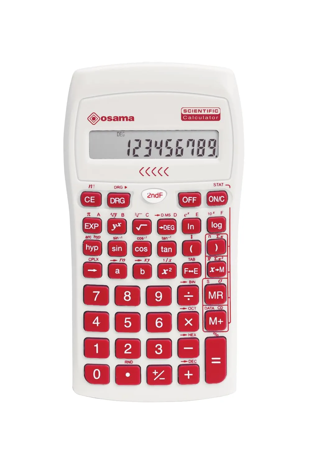 OSAMA - Calcolatrice Scientifica 56 Funzioni, 10 Cifre Mantissa e 2 Esponente, Cose per la Scuola con Custodia Scorrevole Valida per Esami di Stato - Materiale Scolastico per Back to School, Rosso