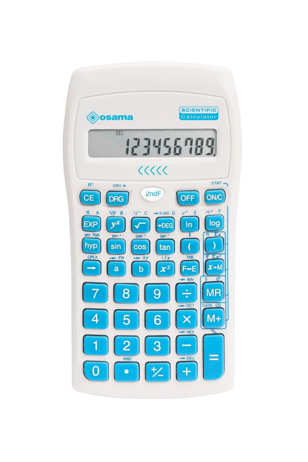 OSAMA - Calcolatrice Scientifica 56 Funzioni, 10 Cifre Mantissa e 2 Esponente, Cose per la Scuola con Custodia Scorrevole Valida per Esami di Stato - Materiale Scolastico per Back to School, Azzurro