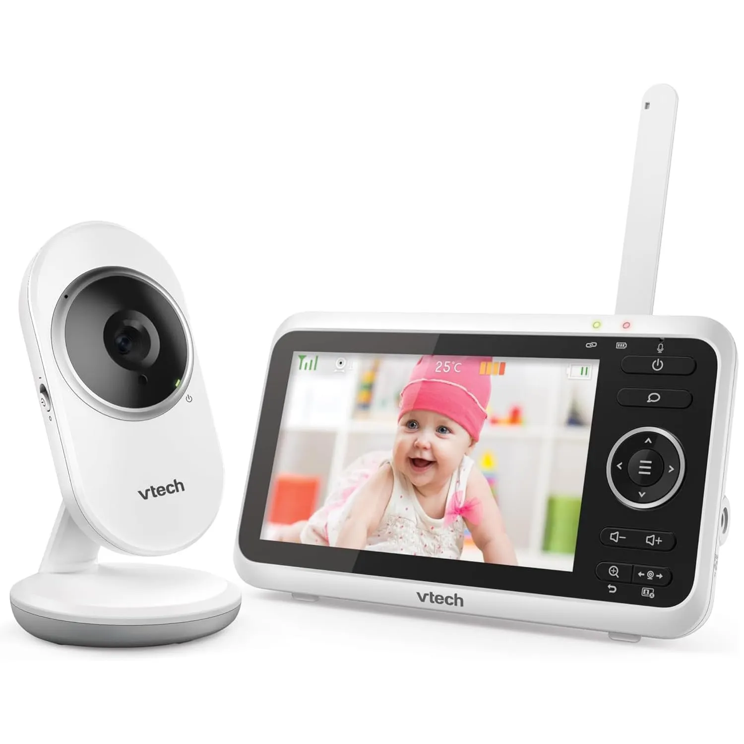 VTech VM350 Baby Monitor con Fotocamera, Baby Monitor Video da 5 Pollici con Schermo LCD a Colori, Funzione di Visione Notturna, Funzione di Interfono, Ninne Nanne e Suoni