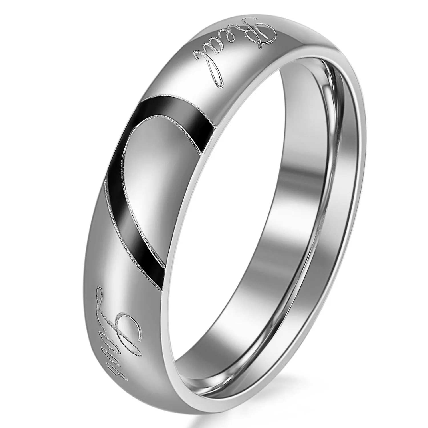 JewelryWe Coppia Anello Rotondo da Uomo di Acciaio Inossidabile Promessa Real Love e Amore Cuore Dipinto Fidanzamento Matrimonio Bands Incisione DIY