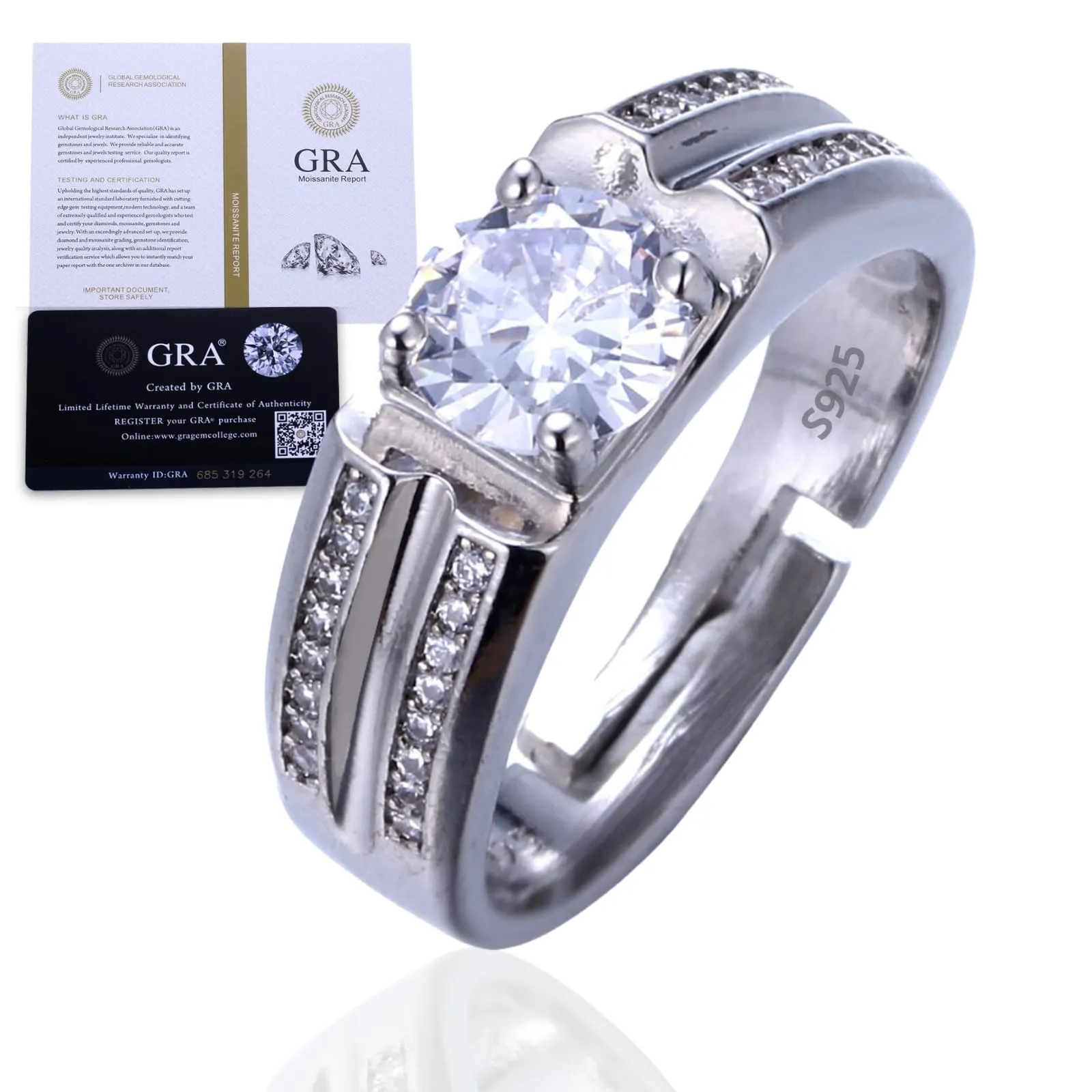 Halukakah Anello in Argento Sterling per Uomo con Pietra di Moissanite da 1 Carato e Certificato,Gioiello di Lusso da 2,0ct,Regolabile,Regalo Senza Tempo per Compleanno,Anniversario - Voti Senza Tempo