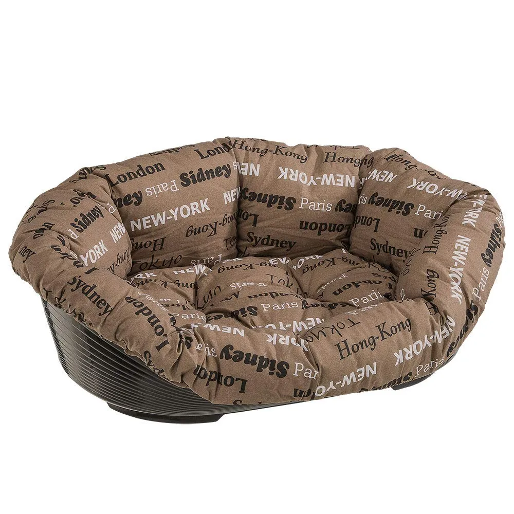Ferplast Cuccia Cane Interno, Lettino Divano per Cani, Cesta in Plastica Antiscivolo con imbottitura Lavabile, 114 x 83 x h 37 cm, Marrone
