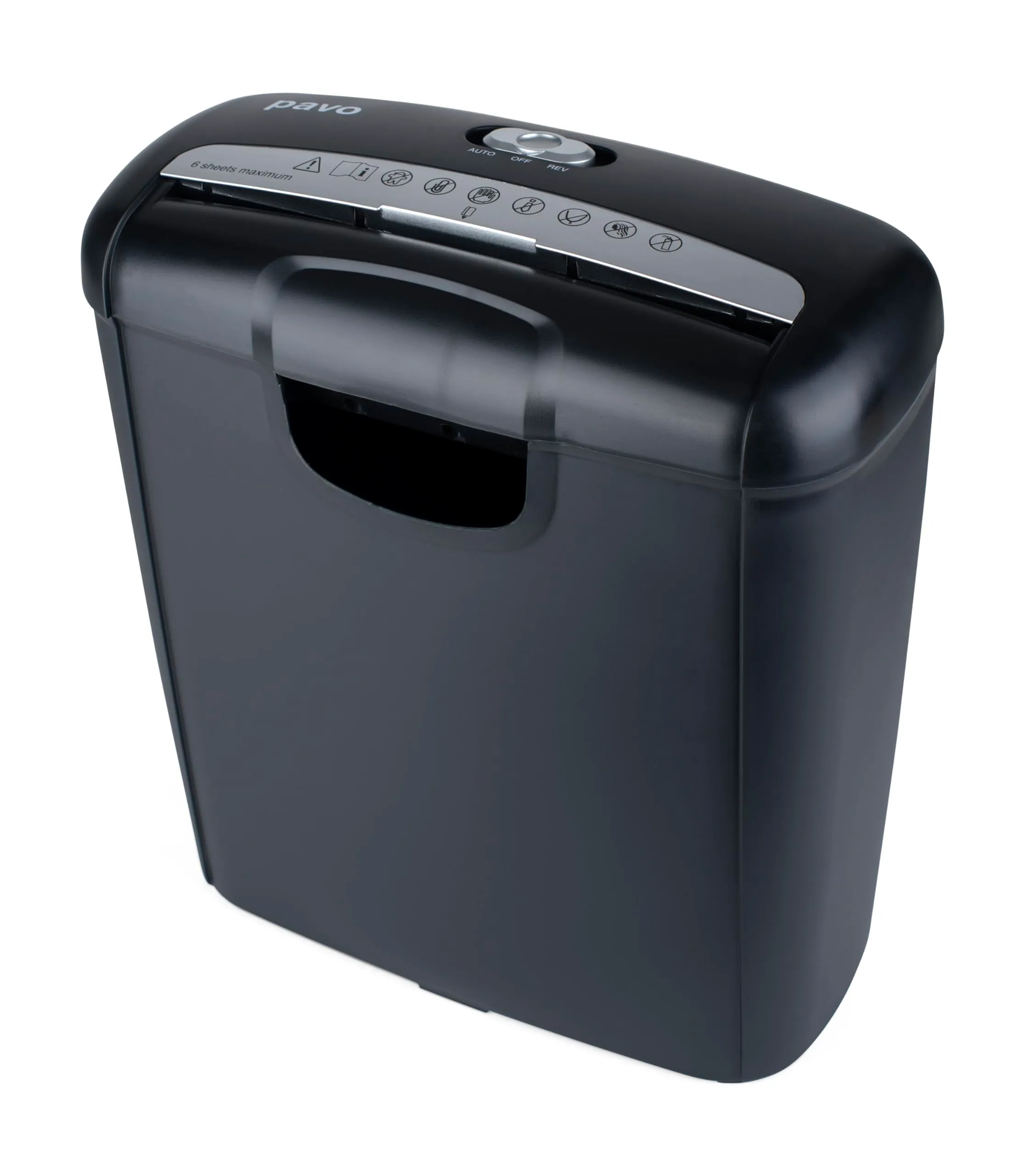 Pavo - Distruggidocumenti premium fino a 6 fogli, taglio a strisce, distruggi carte di credito con cestino per carta, 10 l, nero, 8029310