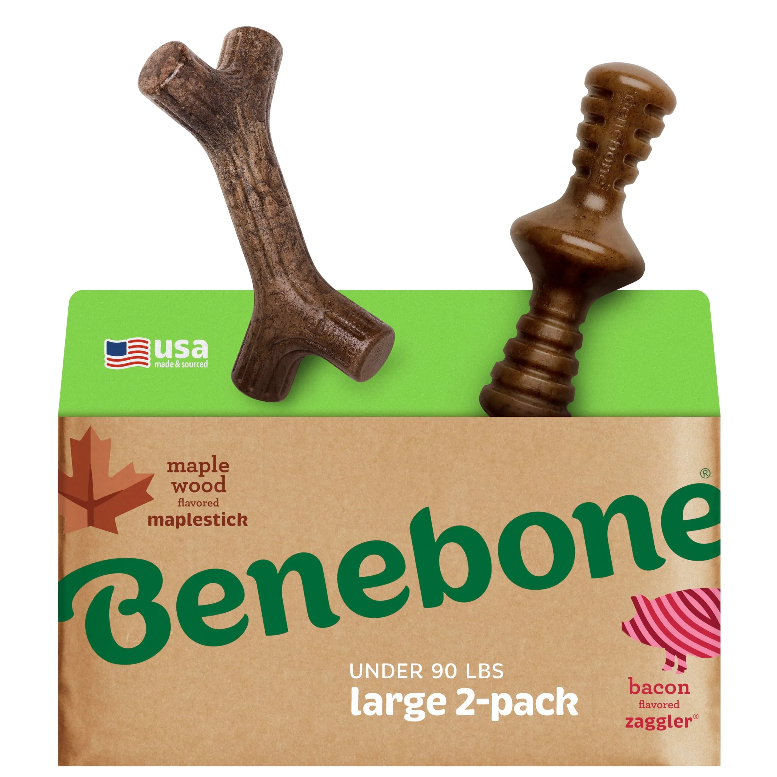 Benebone Conf. da 2 Maplestick/Zaggler Giochi Resistenti, Ossa, Grande