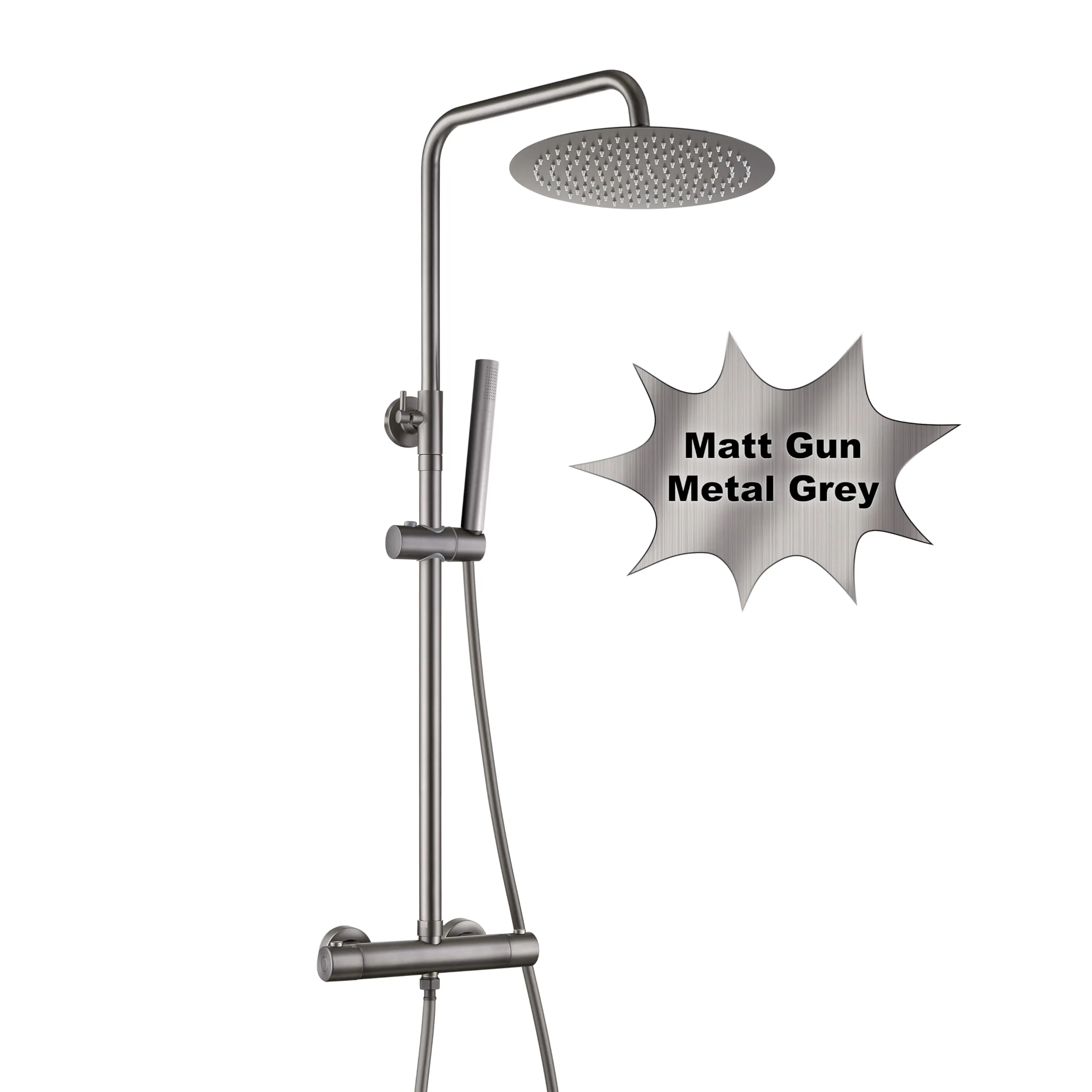 Görbach Colonna Doccia Acciaio Inox con Miscelatore, Colonna Doccia Rubinetto con Asta Doccia Regolabili e Termostatico, Set Doccia a Pioggia con Soffione 25 cm Grigio
