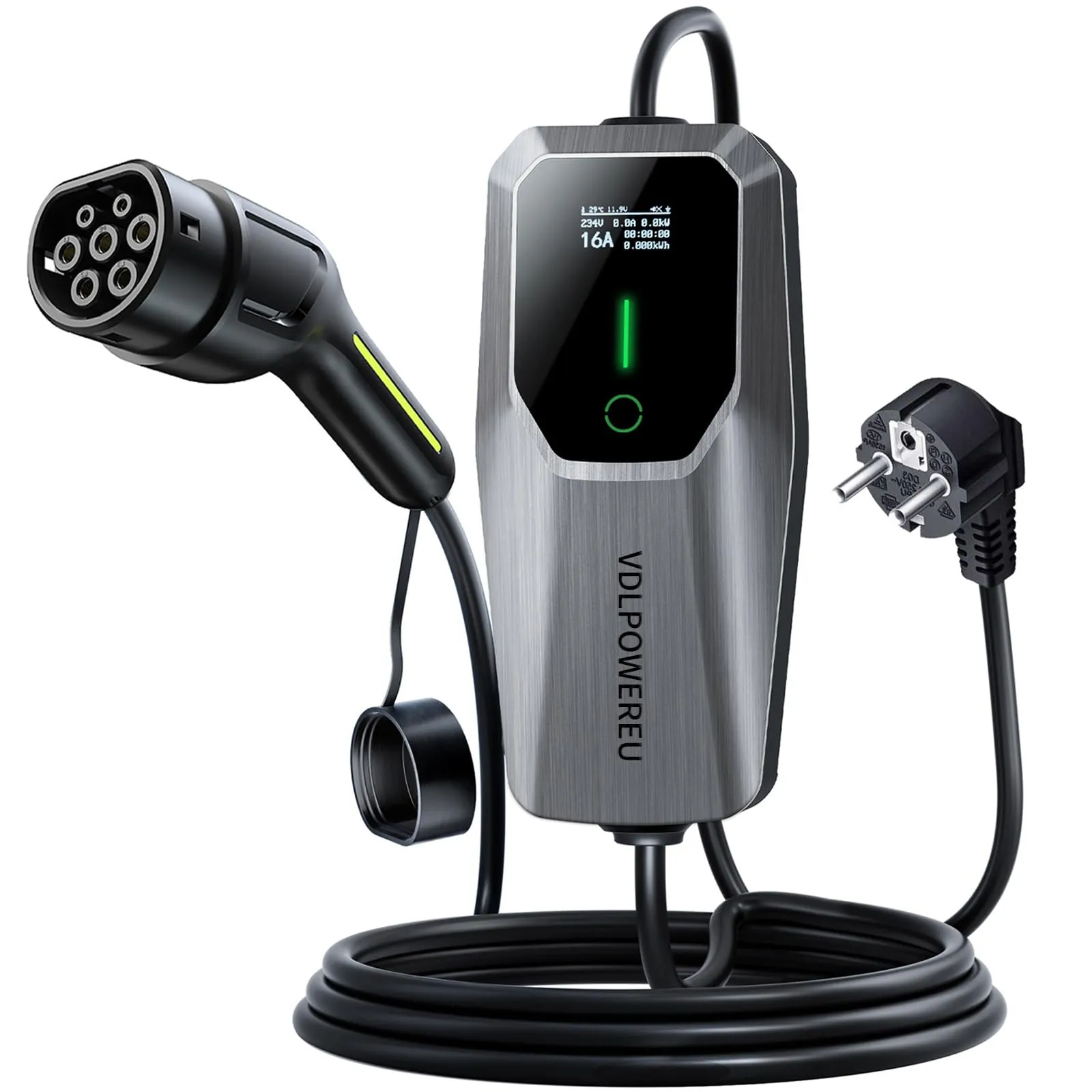 Colonnina Ricarica Auto Elettrica, 3.6KW 5M Cavo Ricarica Auto Elettrica Tipo 2 con Spina Schuko, 6-16A Wall Caricabatterie EV Box, VDLPOWEREU Terminale di Ricarica Monofase IP65 (IEC 62196-2)