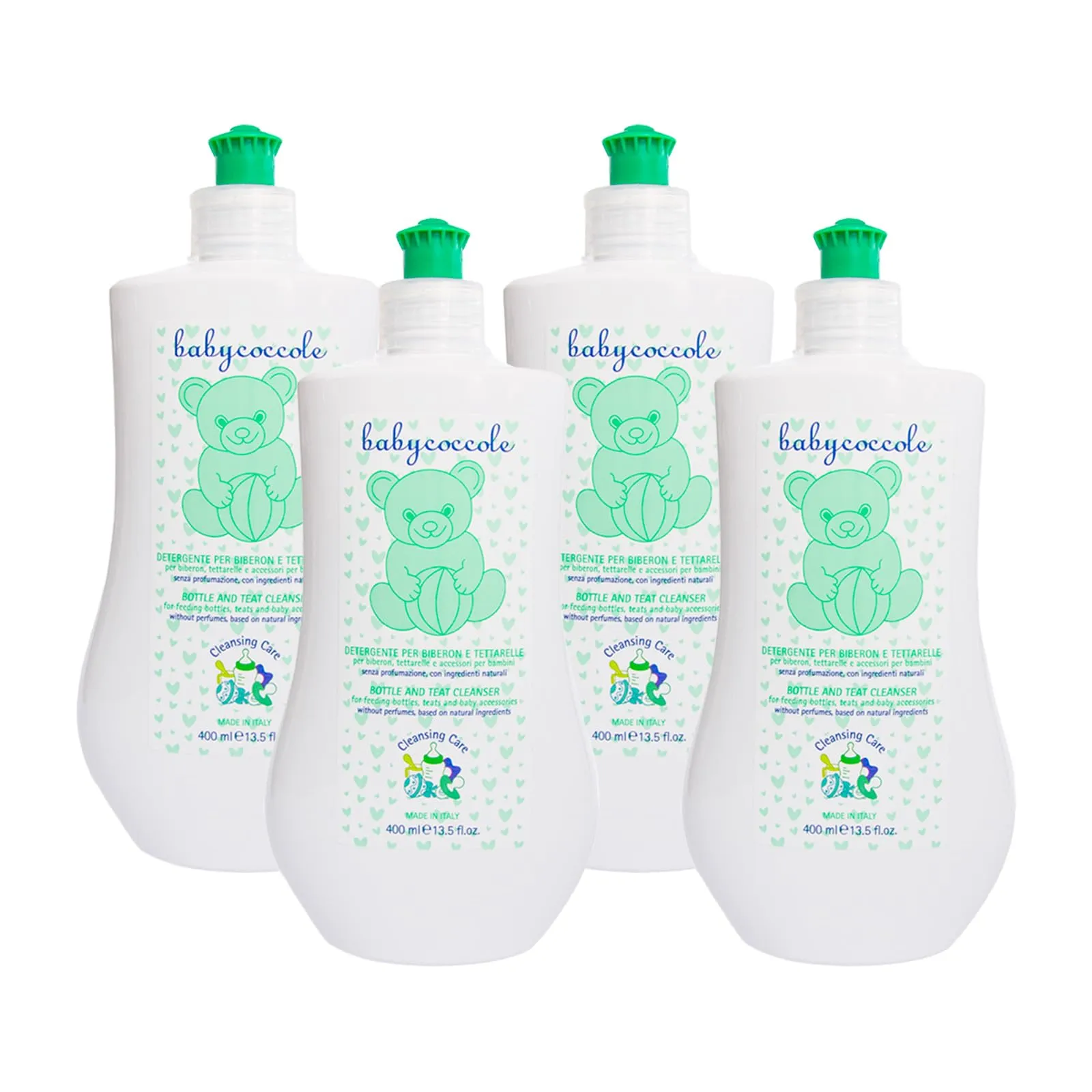 Babycoccole KIT 4 DETERGENTE PER BIBERON CIUCCI TETTARELLE con Enzimi di Origine Naturale, Senza Profumo, Detergente Biberon, Rimuove Residui Cibo e Sanitizza, Dermatologicamente Testato - 4x400ml