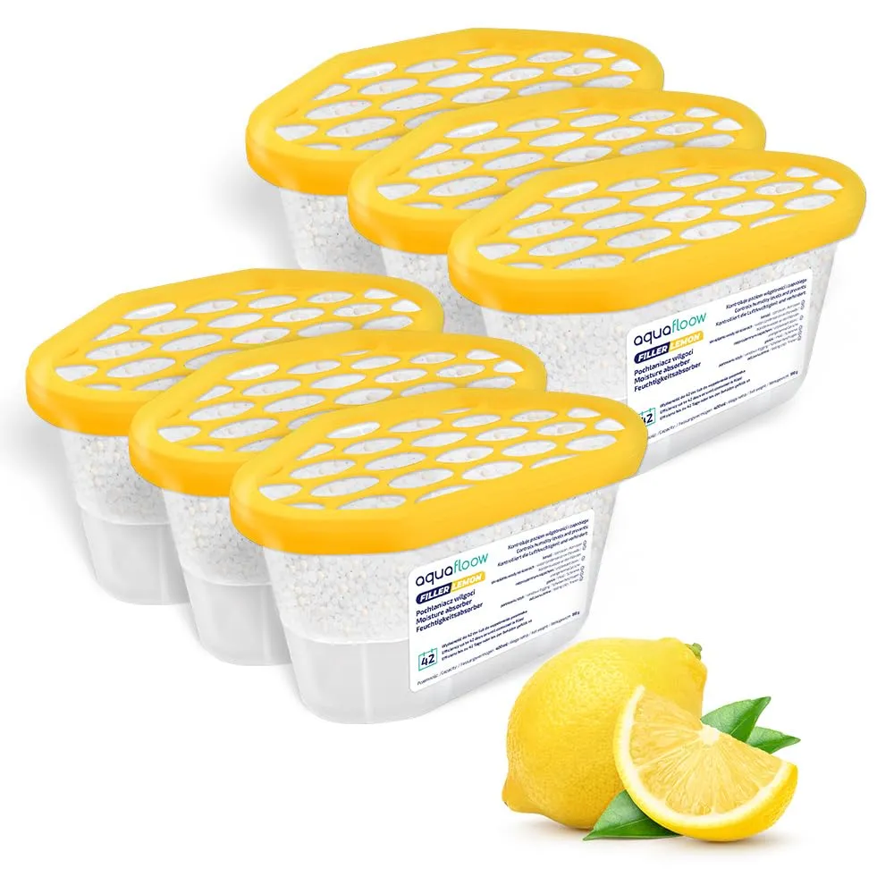 Aquafloow Assorbitore di Umidità per Ambienti 400 ml, Riduce l'umidità, 6 Pezzi LEMON | Neutralizzatore di Odori, Deumidificatore per Cucina, Armadio, Bagno e Studio
