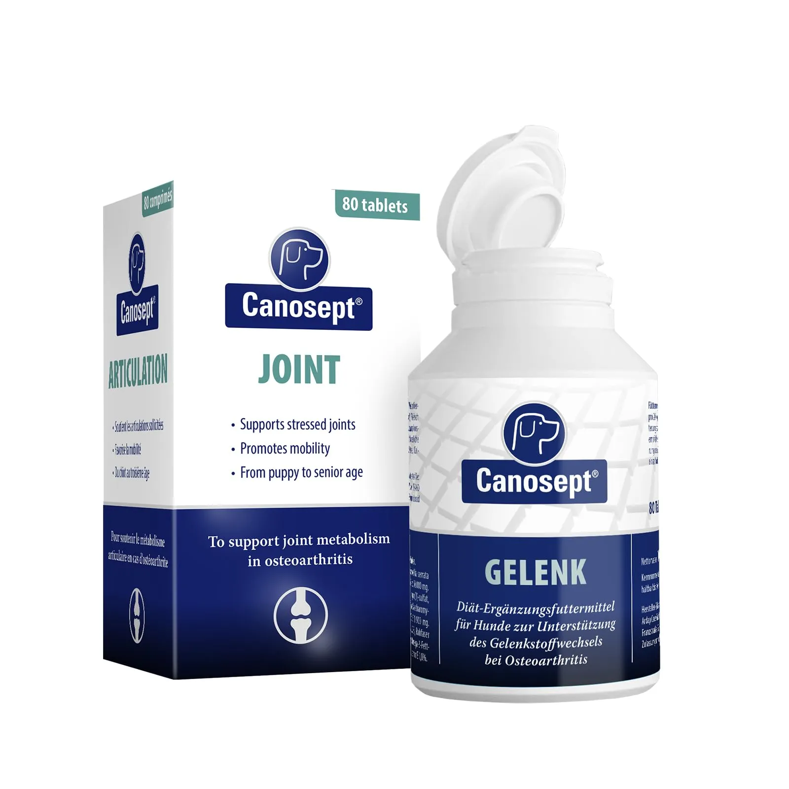 Canosept compresse per articolazioni cane - Joint Care Cani - Formula unica: con cozze dalle labbra verdi, glucosamina, Omega 3 - protezione delle articolazioni - condroprotettori cane - 80 compresse
