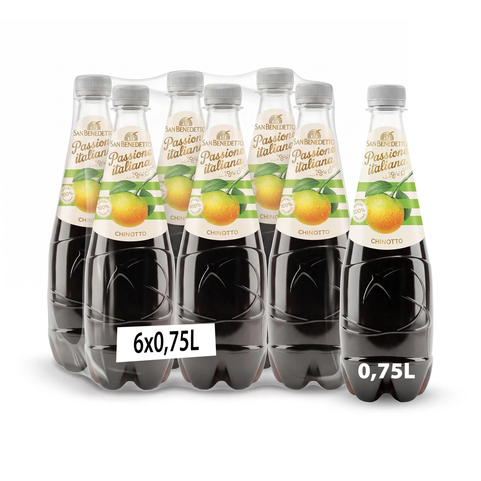 San Benedetto Passione Italiana, Chinottto, 6x750ml, Bevanda Analcolica Gassata, Gusto Fresco e Frizzante, Perfetto per Ogni Occasione