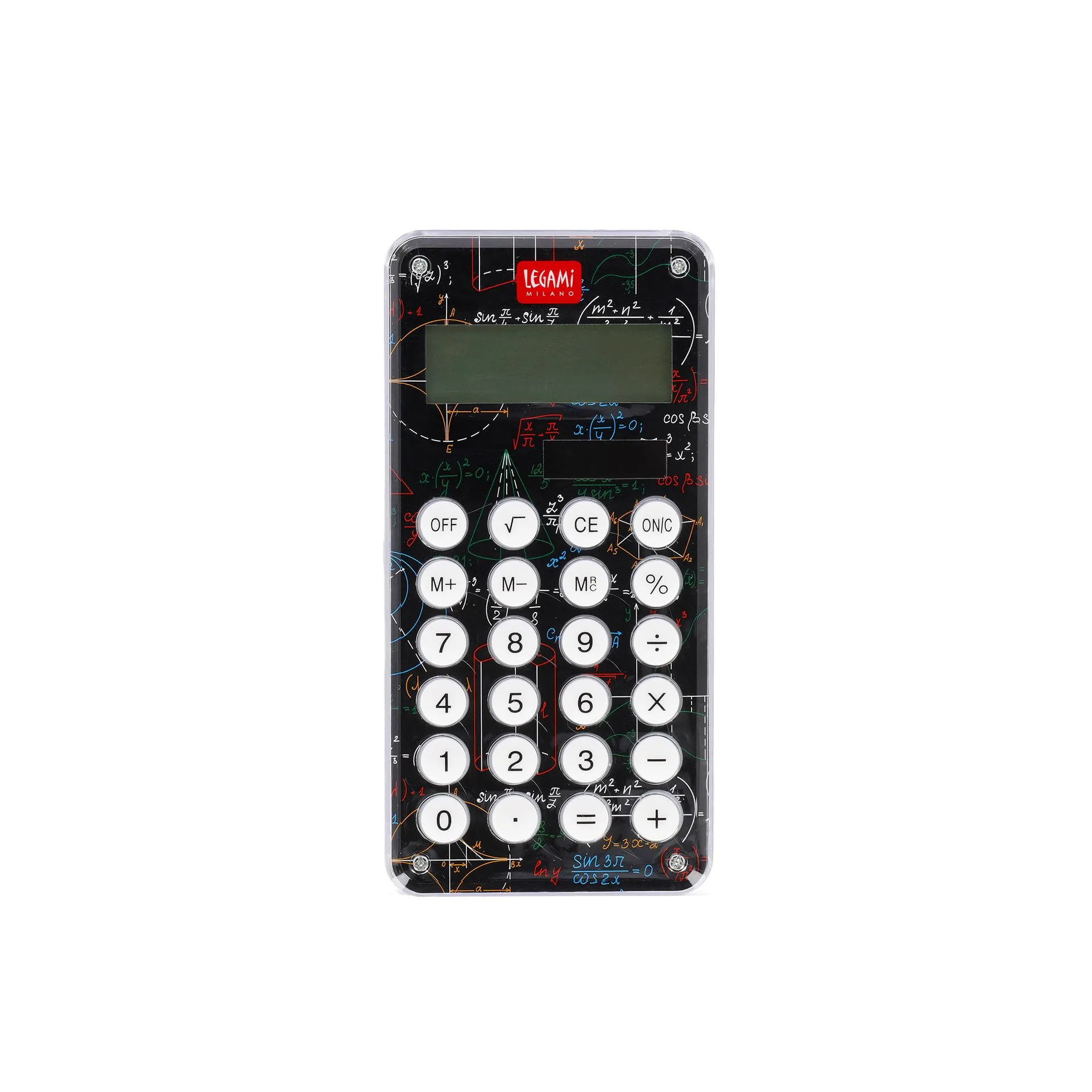 Legami - Calcolatrice, Sistema Two Way Power: Fornisce Energia anche in Situazioni di Assenza di Luce, Tascabile con Display a 8 Cifre, Batteria Inclusa LR1130, Dimensioni 6,5 x 15 x 1,5 cm, Genius