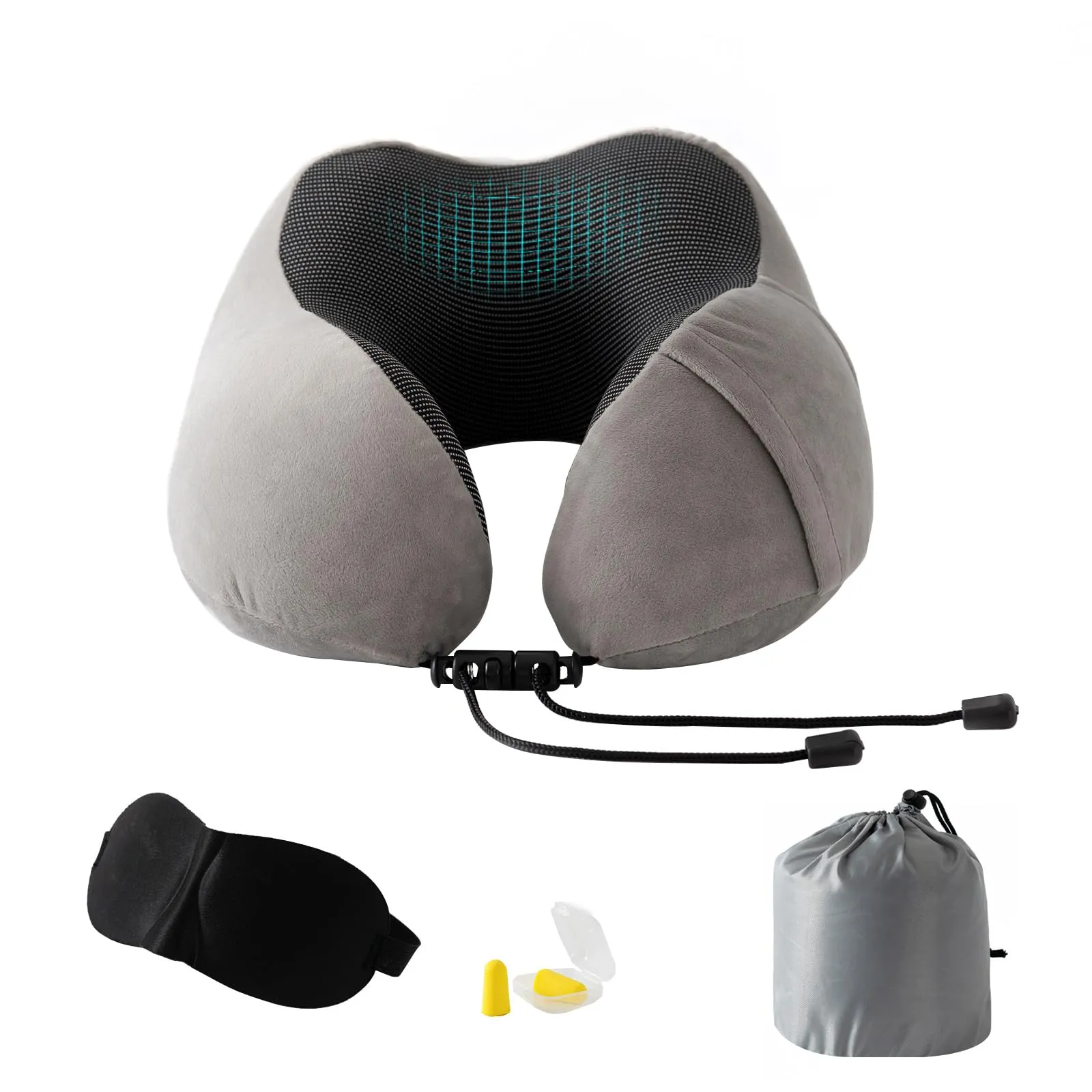 Good Nite Cuscino Cervicale Aeroplano Cuscino da Viaggio per Adulti Cuscino Cervicale Cuscino Ergonomico in Memory Foam, Lavabile con Parte Posteriore Stretta Regolabile Grigio Norm