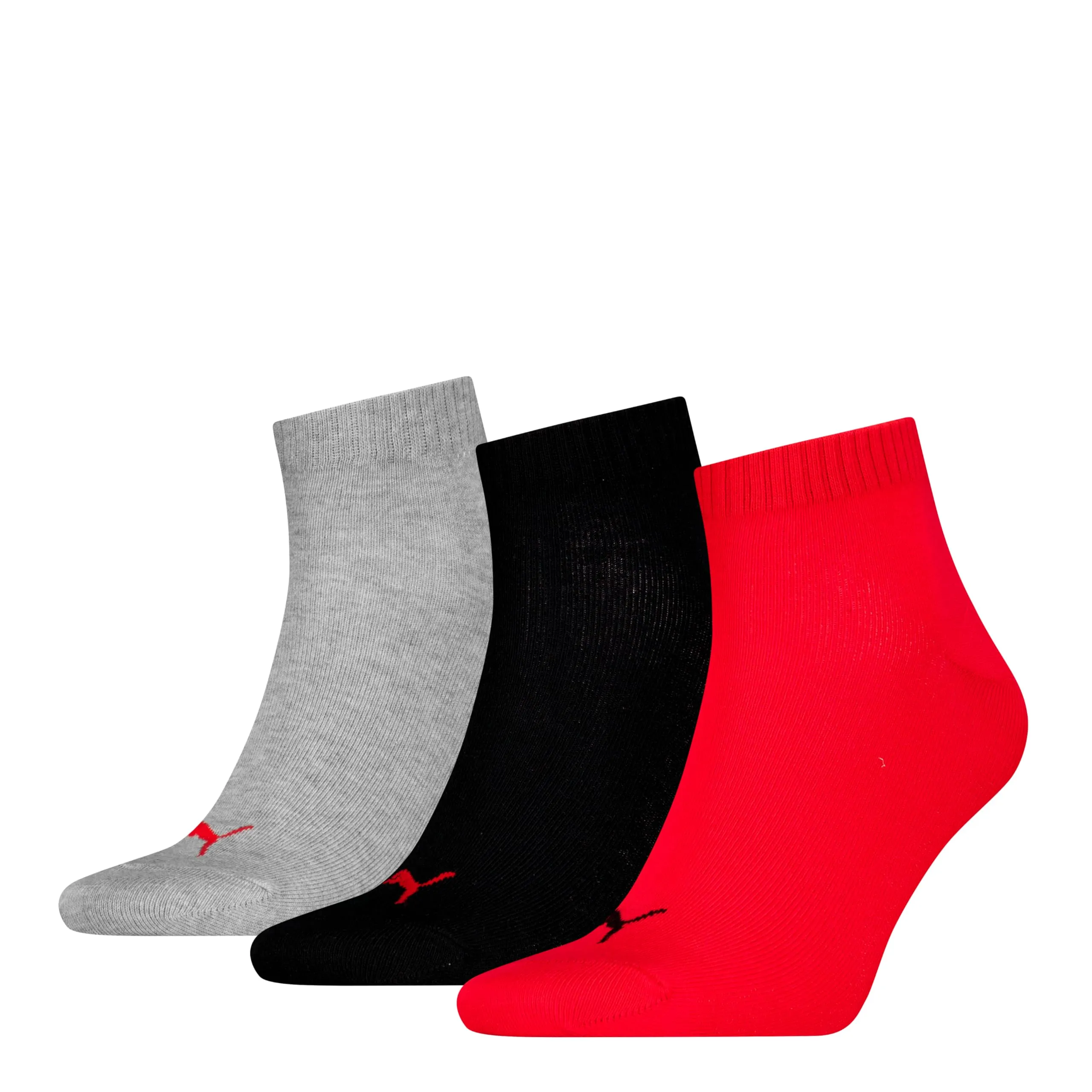 PUMA QUARTER PLAIN 3P, Calzini Unisex - Adulto, Black/Red - New, 39-42