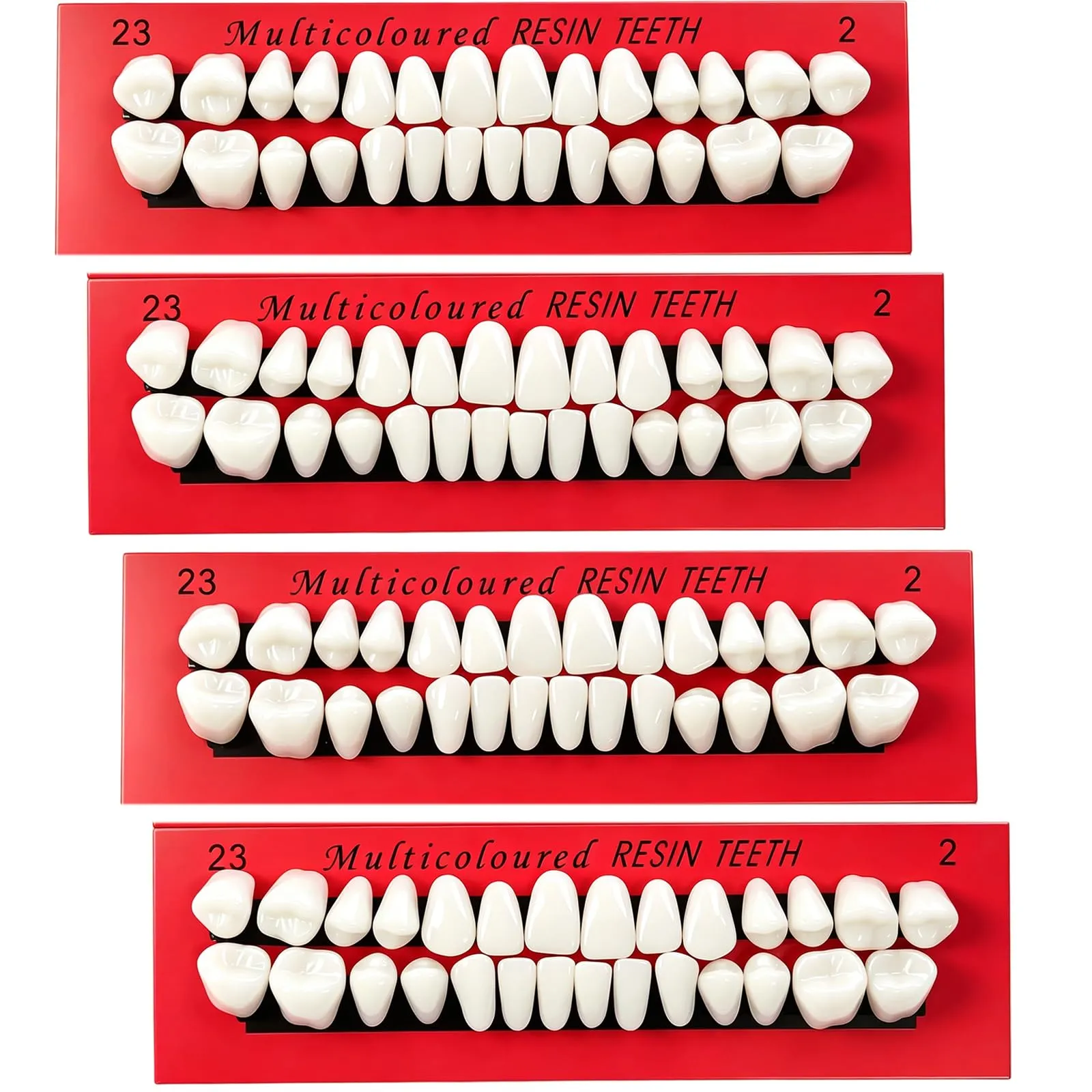 Set di 4 denti finti in resina acrilica, 112 pezzi, protesi dentaria completa, parte superiore inferiore, ricambio sintetico per fai da te, costume di Halloween, studio dentistico, 23 A2, bianco