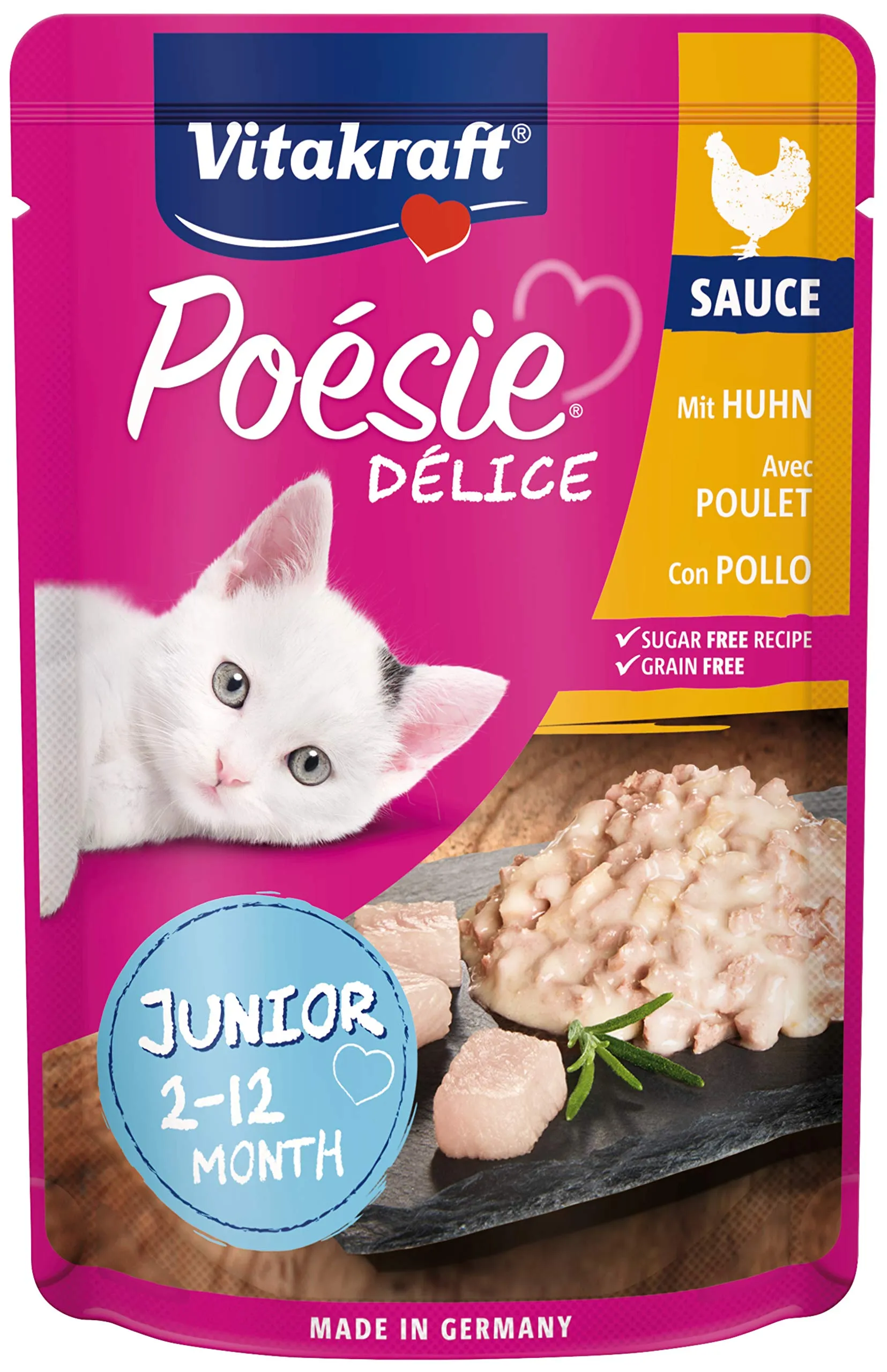 Vitakraft Poésie Délice, cibo umido per gatti junior, con pollo (1x 85 g)