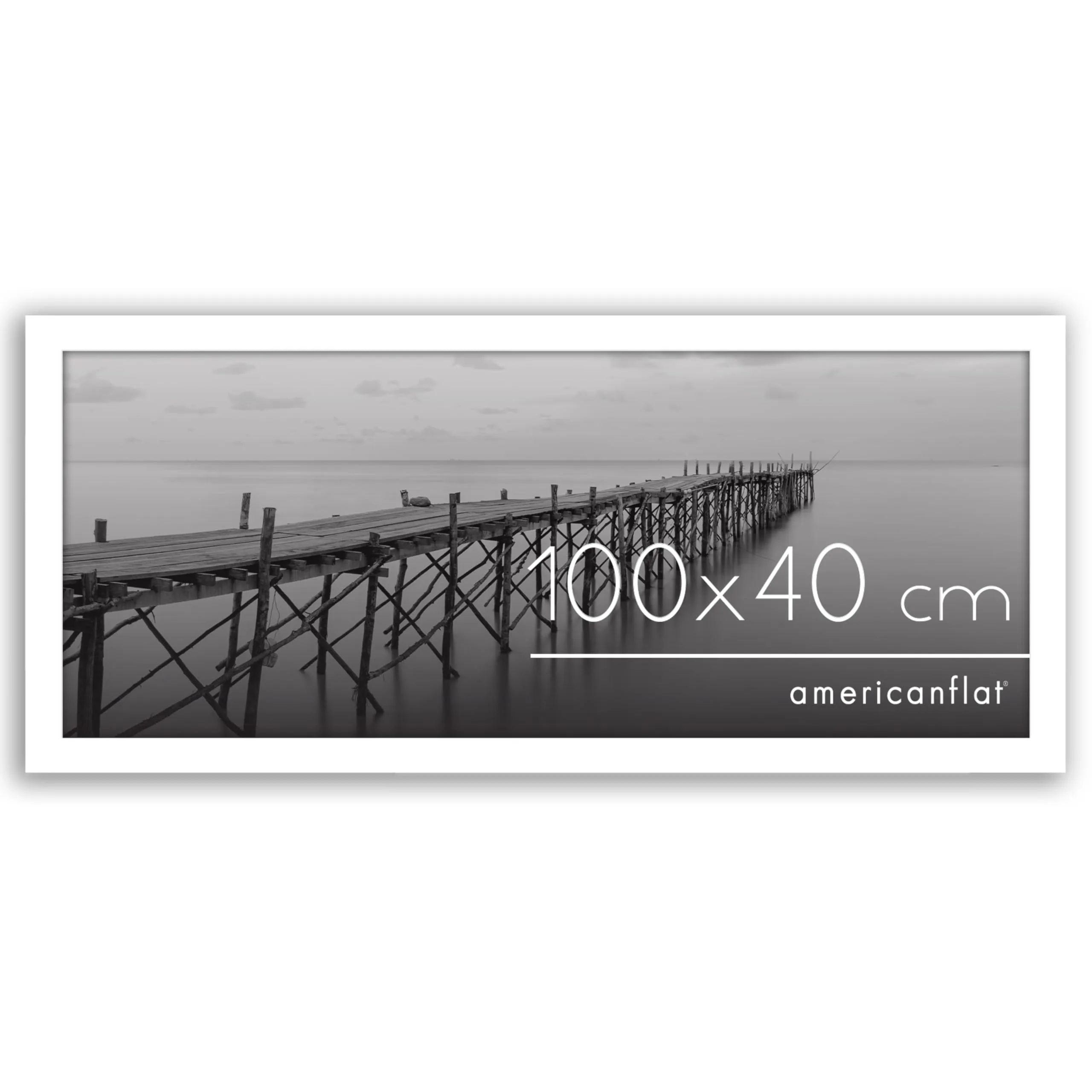Americanflat Cornice 100x40 cm Bianca - Cornice Foto 40x100 cm in Legno MDF con Pannello Protettivo in Plastica e Ganci Integrati