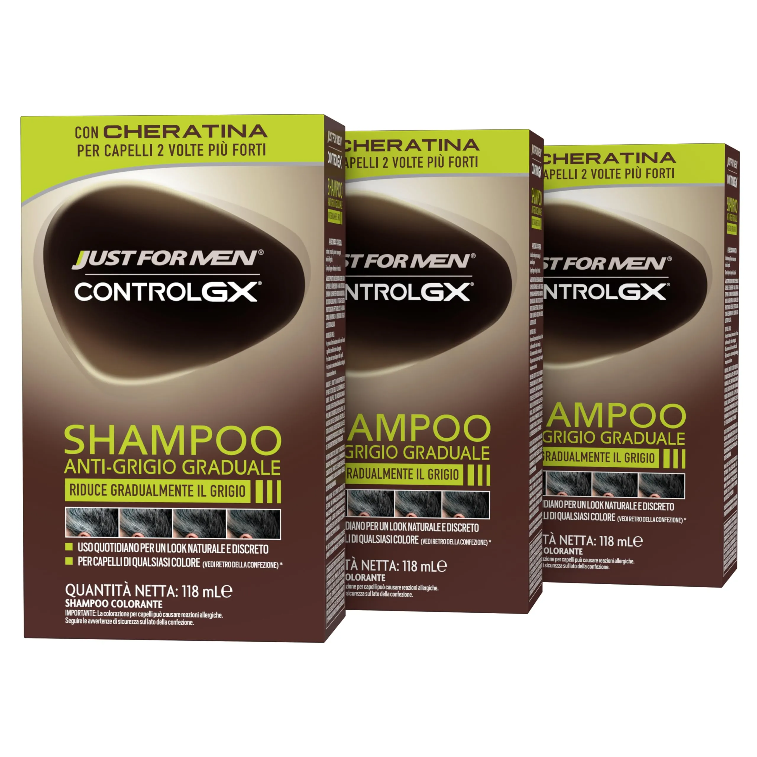 Just For Men Control GX, Shampoo Anti-Grigio Graduale Uomo, 118 ml (3 Pack)