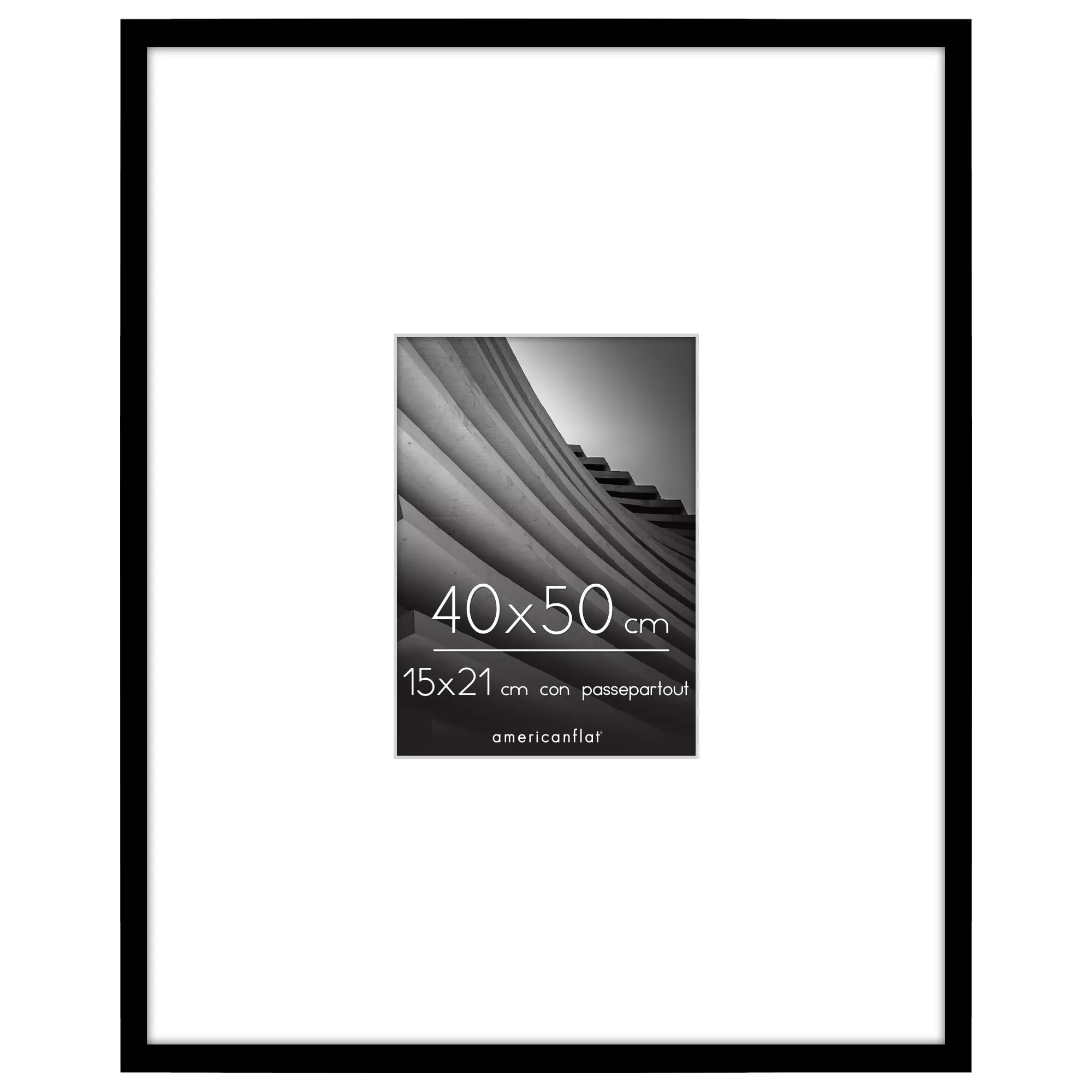 Americanflat Cornice 40x50 cm Nera - Cornice Foto 15x21 cm con Passepartout o 50x40 cm Senza Passepartout - Portafoto con Bordo Sottile in PVC e Pannello Protettivo in Plastica