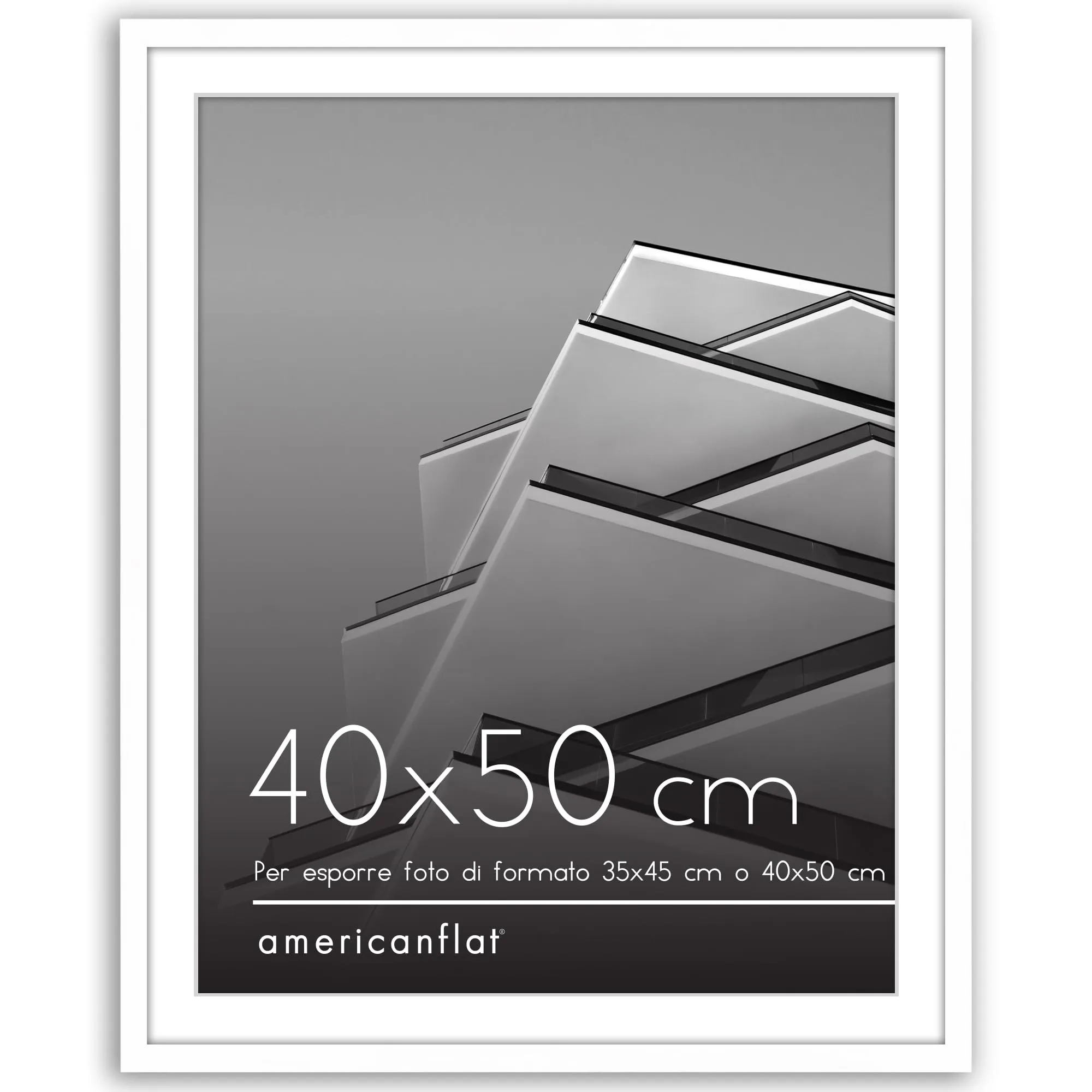 Americanflat Cornice 40x50 cm Bianca - Cornice 35x45 cm con Passepartout o 50x40 cm Senza Passepartout - Portafoto con Bordo Sottile in PVC e Pannello Protettivo in Plastica